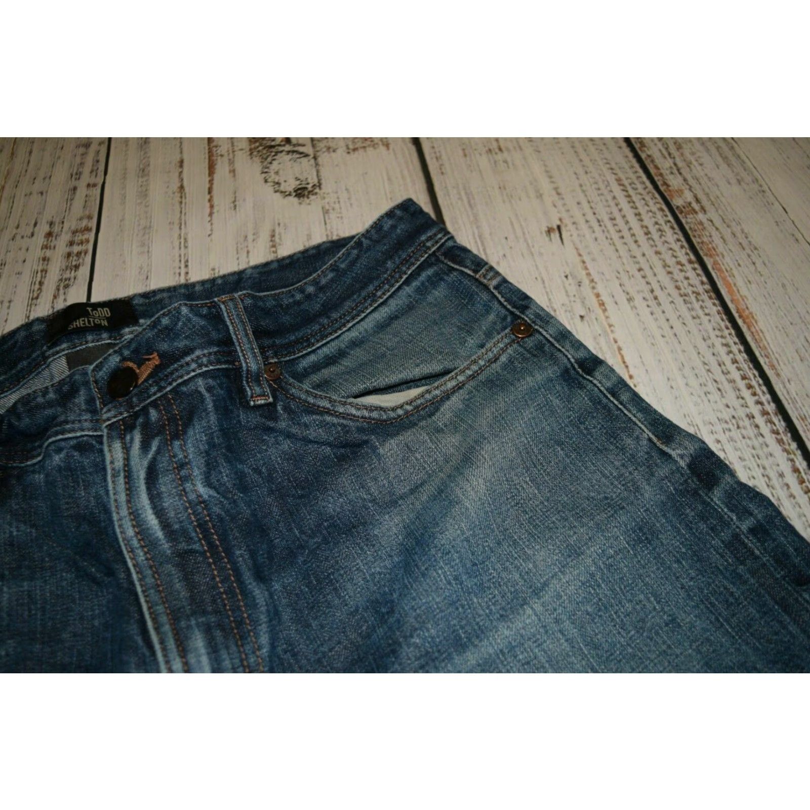 Denime Todd Shelton Mens Tapered Fit Jeans Medium Wash 35x27.5 Selvedge Cotton Denim Size US 35 - 6 Thumbnail