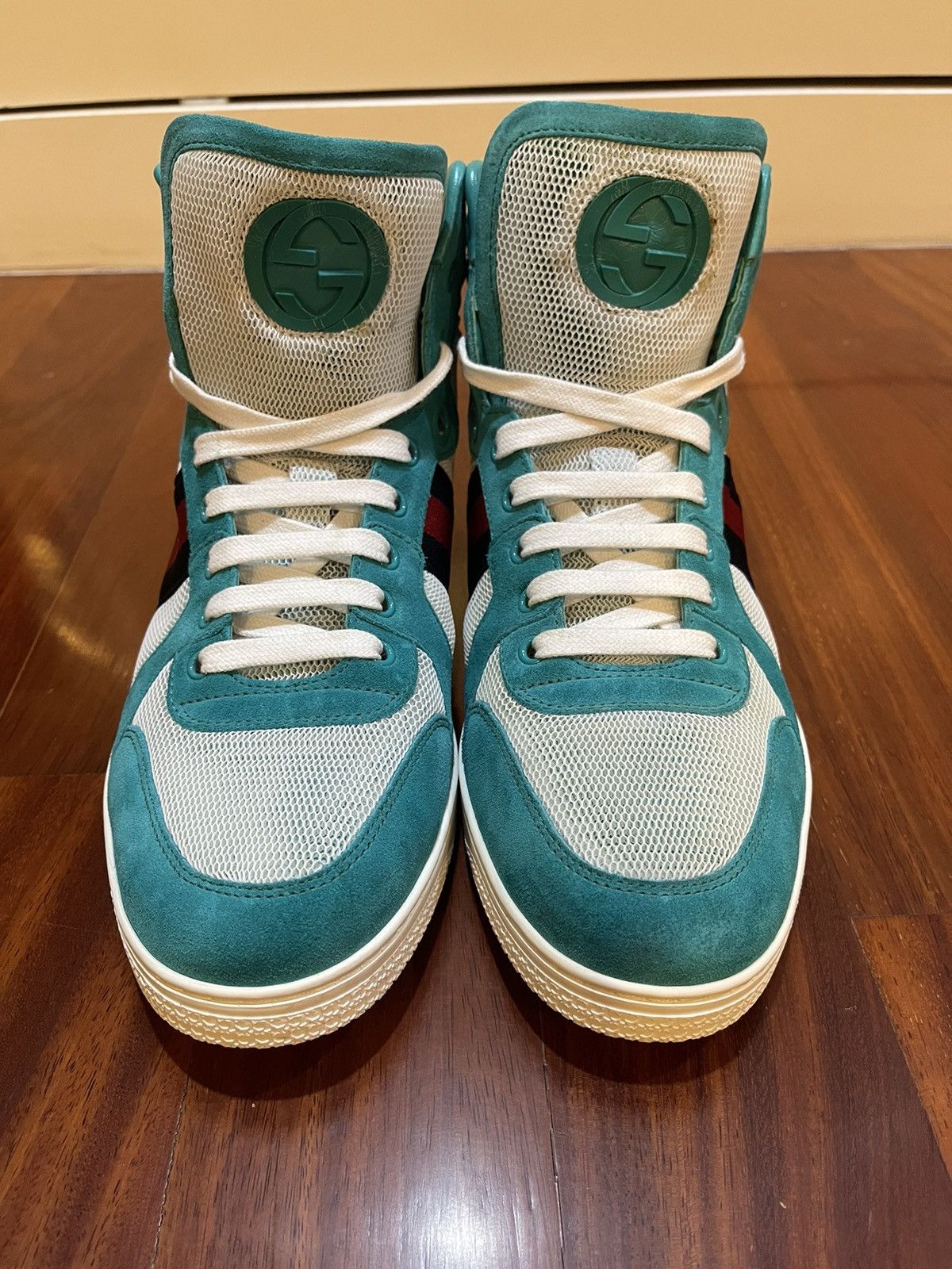 Gucci High Top Suede Mesh Green Size US 8.5 / EU 41-42 - 3 Thumbnail