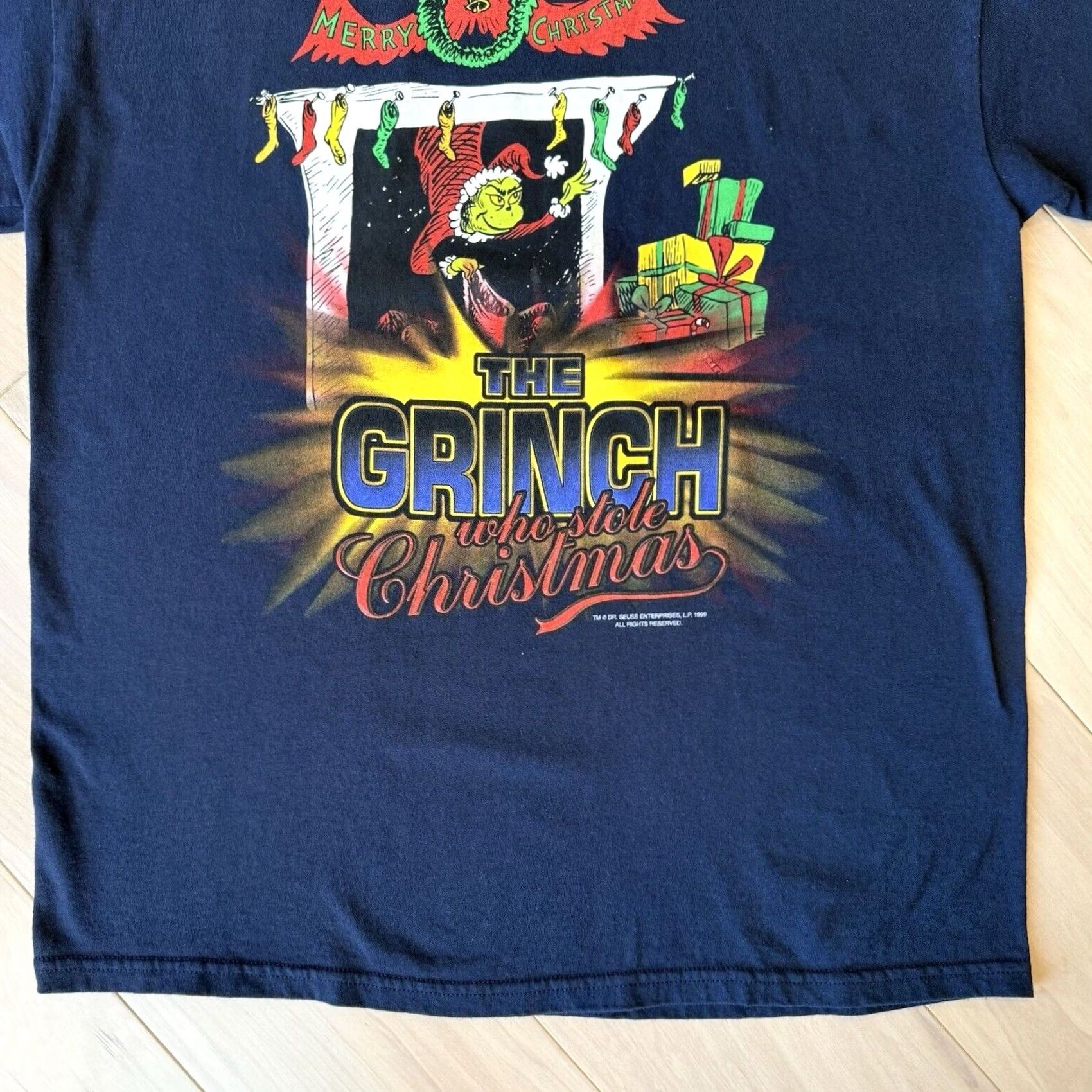 Vintage VINTAGE The Grinch Who Stole Christmas Shirt XL Navy 90s Promo Art Mens Cotton Crew Neck Short Sleeve All Seasons Limited Edition Blue Size US XL / EU 56 / 4 - 4 Thumbnail