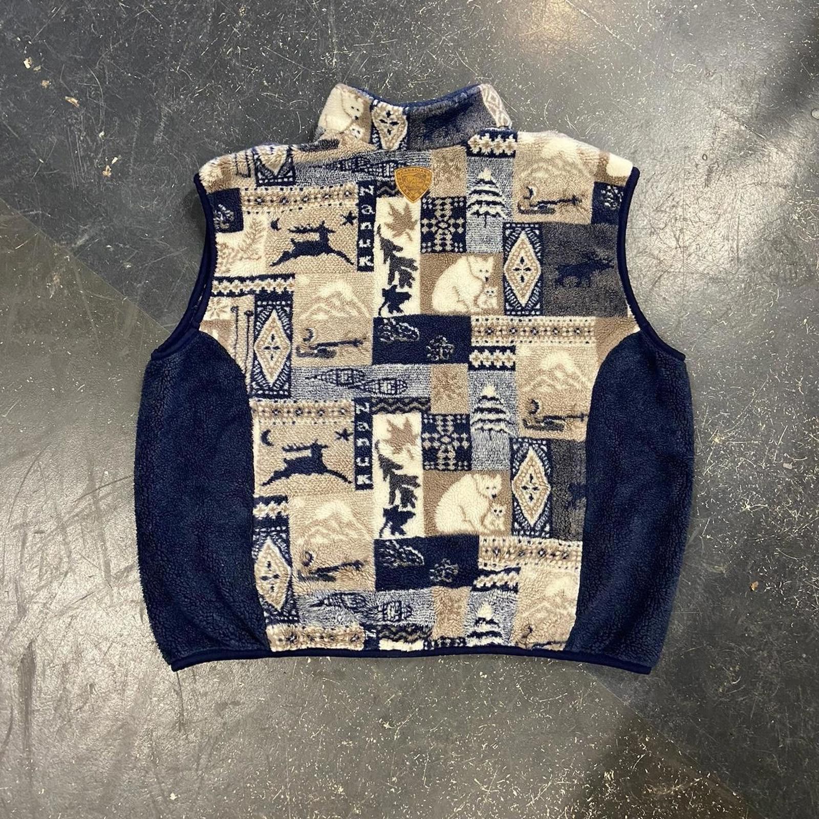 Vintage 90s Tan / Navy Fleece Vest Size US XL / EU 56 / 4 - 4 Thumbnail