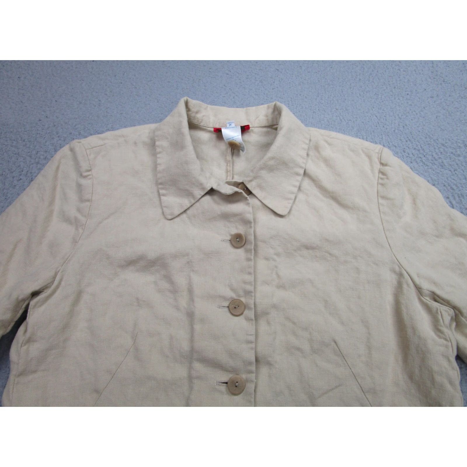 Kenzo KENZO Paris Jacket Women's Beige Linen 40 (FR) Button Front Mid-Length 100% Linen Unlined Lightweight Casual Spring Summer Size S / US 4 / IT 40 - 2 Thumbnail