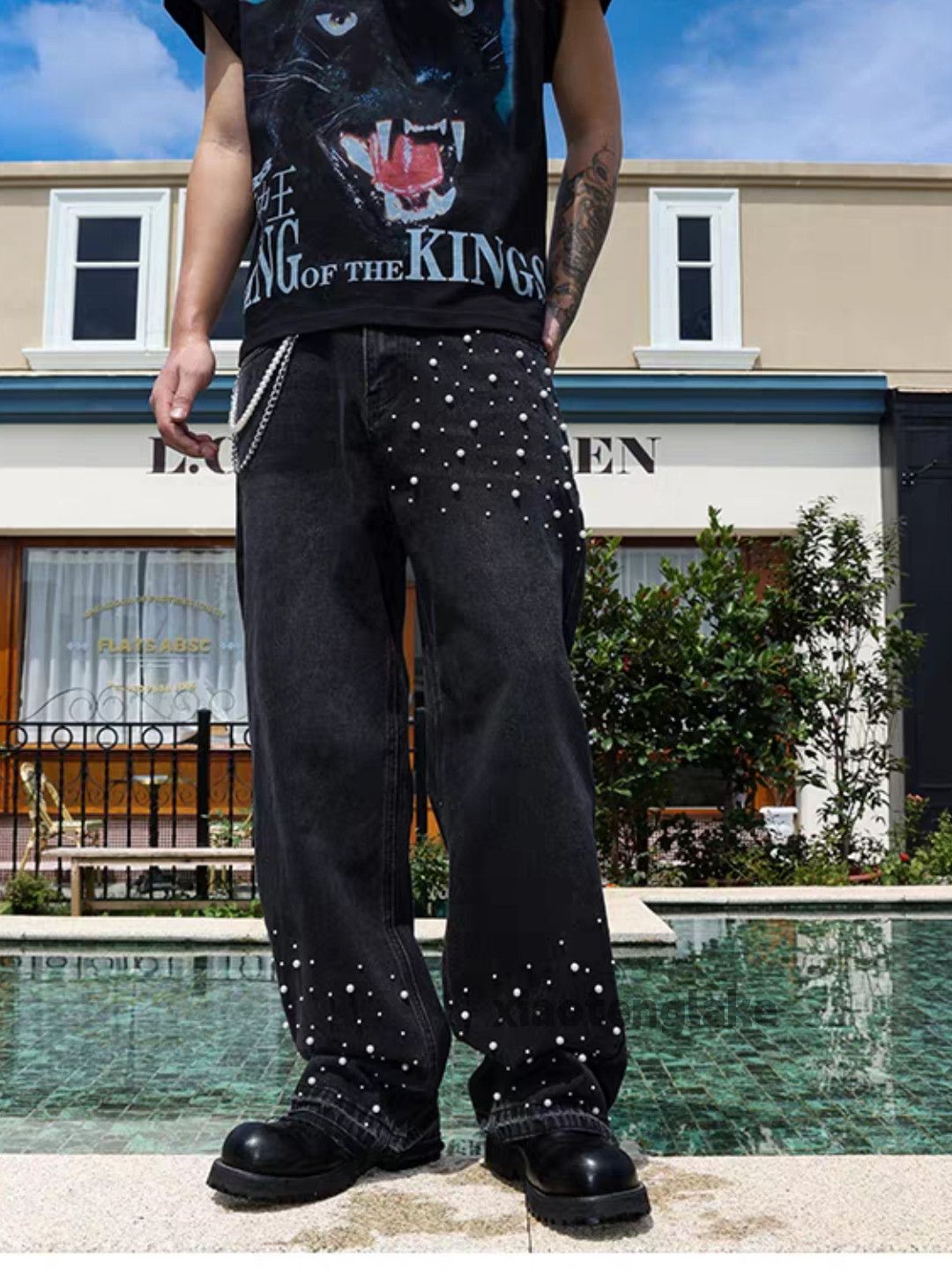 Jean Custom washed faded loose baggy skate hiphop jeans Size US 28 / EU 44 - 1 Thumbnail