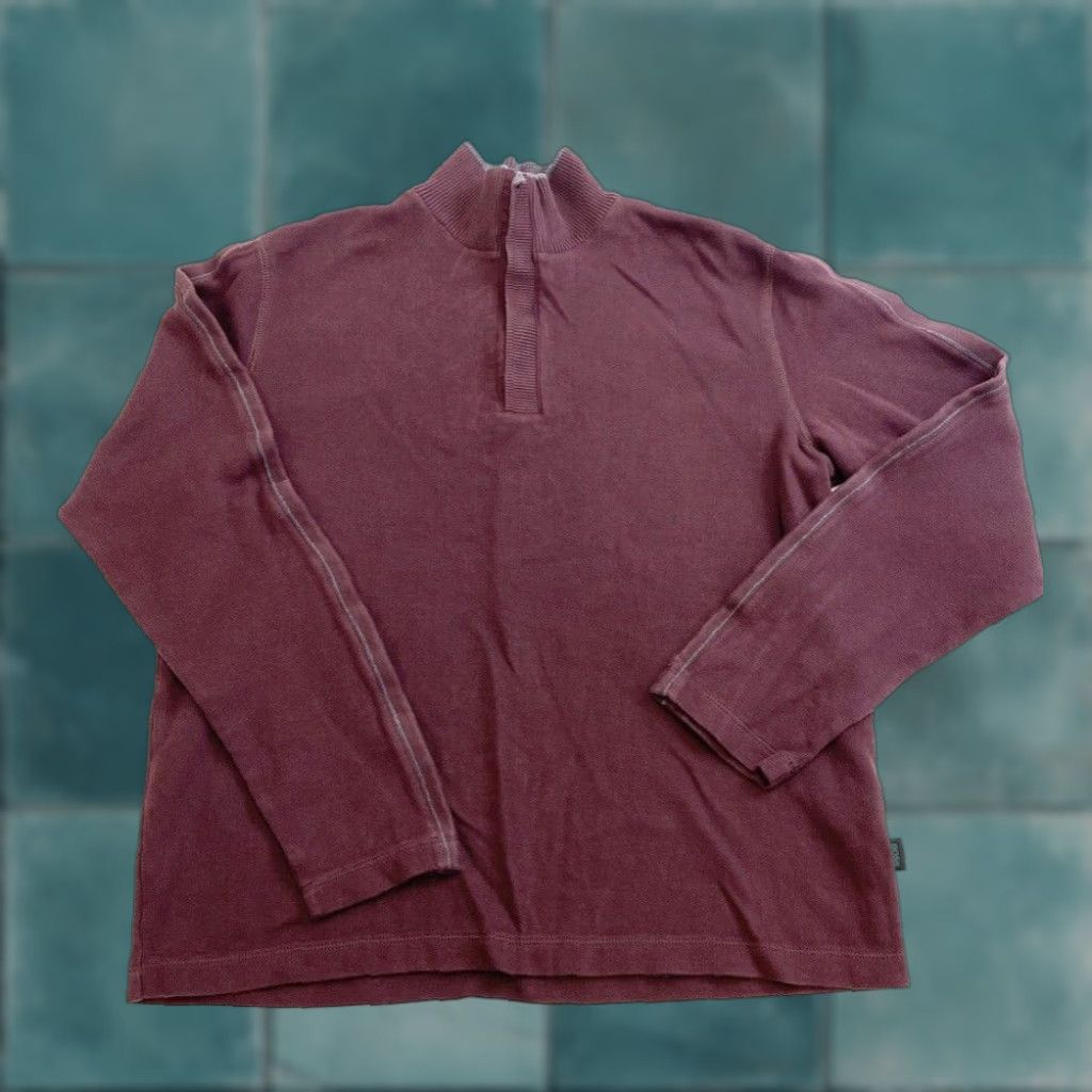 Hugo Boss VINTAGE Hugo Boss Sweater Mens S Regular Knit Maroon 1/4 Snap Mock Neck Pullover - Burgundy Red - No Size Tag Size US S / EU 44-46 / 1 - 1 Thumbnail