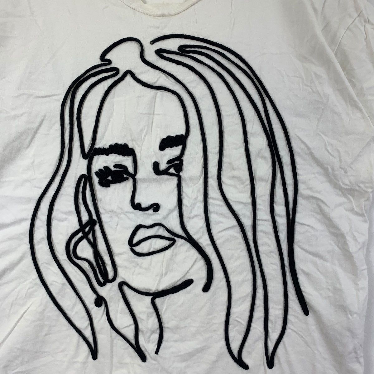 Zara ZARA PORTUGAL Girl Face Illustration Embossed Logo Tee Size L / US 10 / IT 46 - 4 Thumbnail