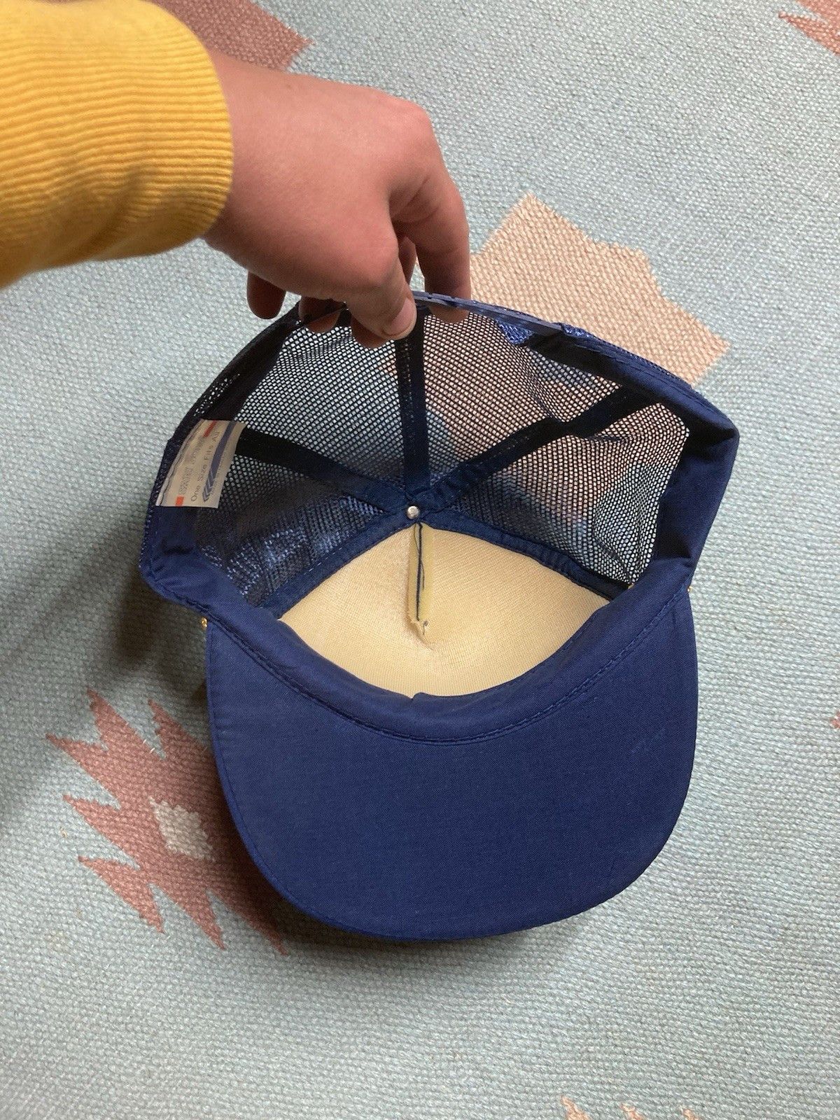 Vintage Trucker hat mesh design house gold leaf navy blue indiana Size ONE SIZE - 5 Thumbnail
