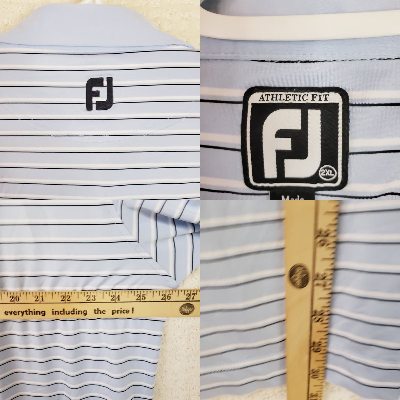 Footjoy FootJoy Athletic Fit Polo Shirt Striped Blue White 2XL Men’s Golf Polo Casual Performance Preppy Logo Clothing Size US XXL / EU 58 / 5 - 8 Thumbnail