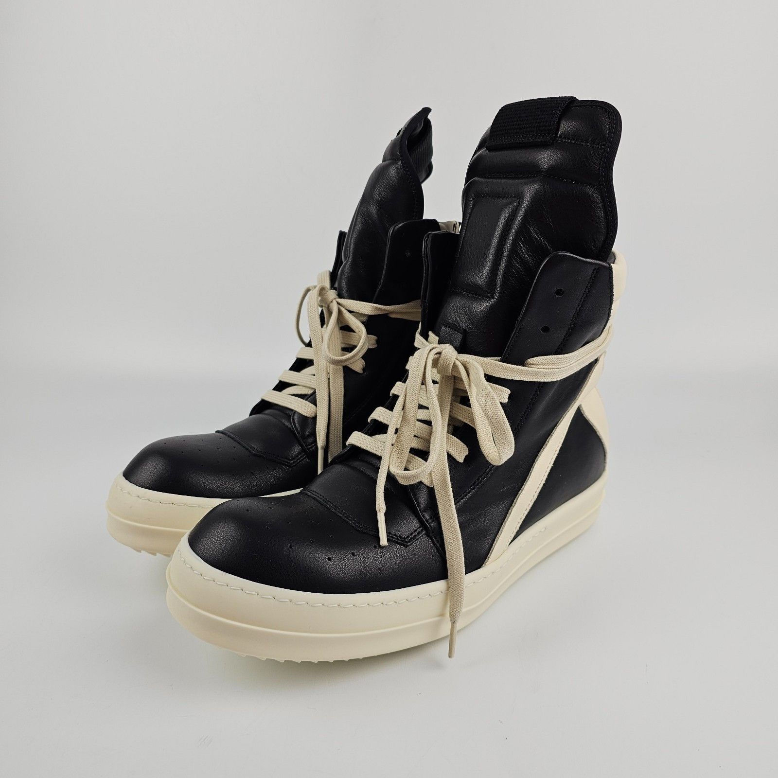 RICK OWENS Temple $1305 Geobasket Black/Milk Sneakers New &