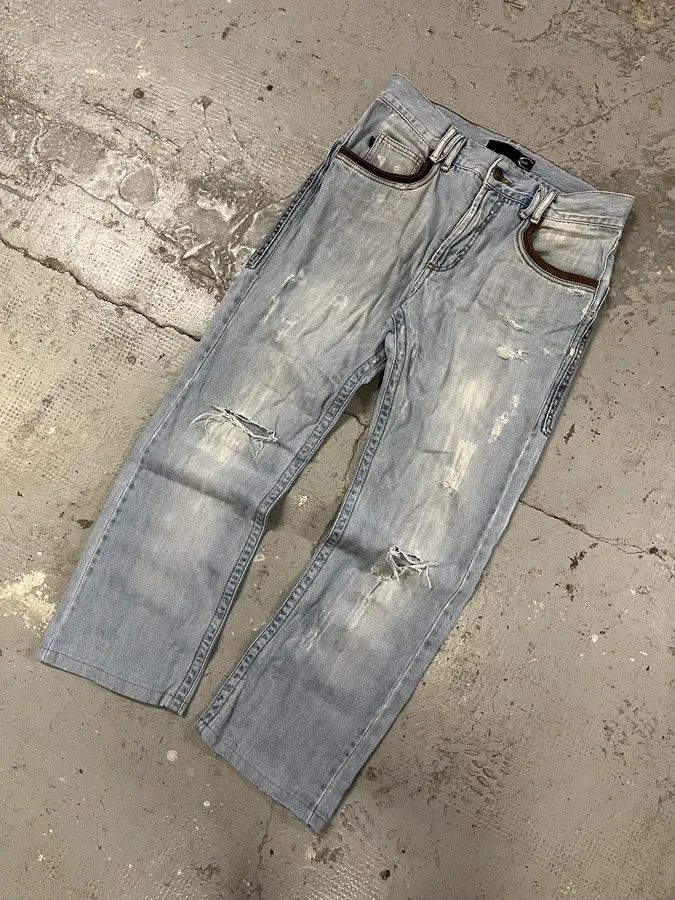 Roberto Cavalli × Vintage AW2005 Cavalli Blue Distressed Hybrid Jeans Size US 31 - 6 Thumbnail