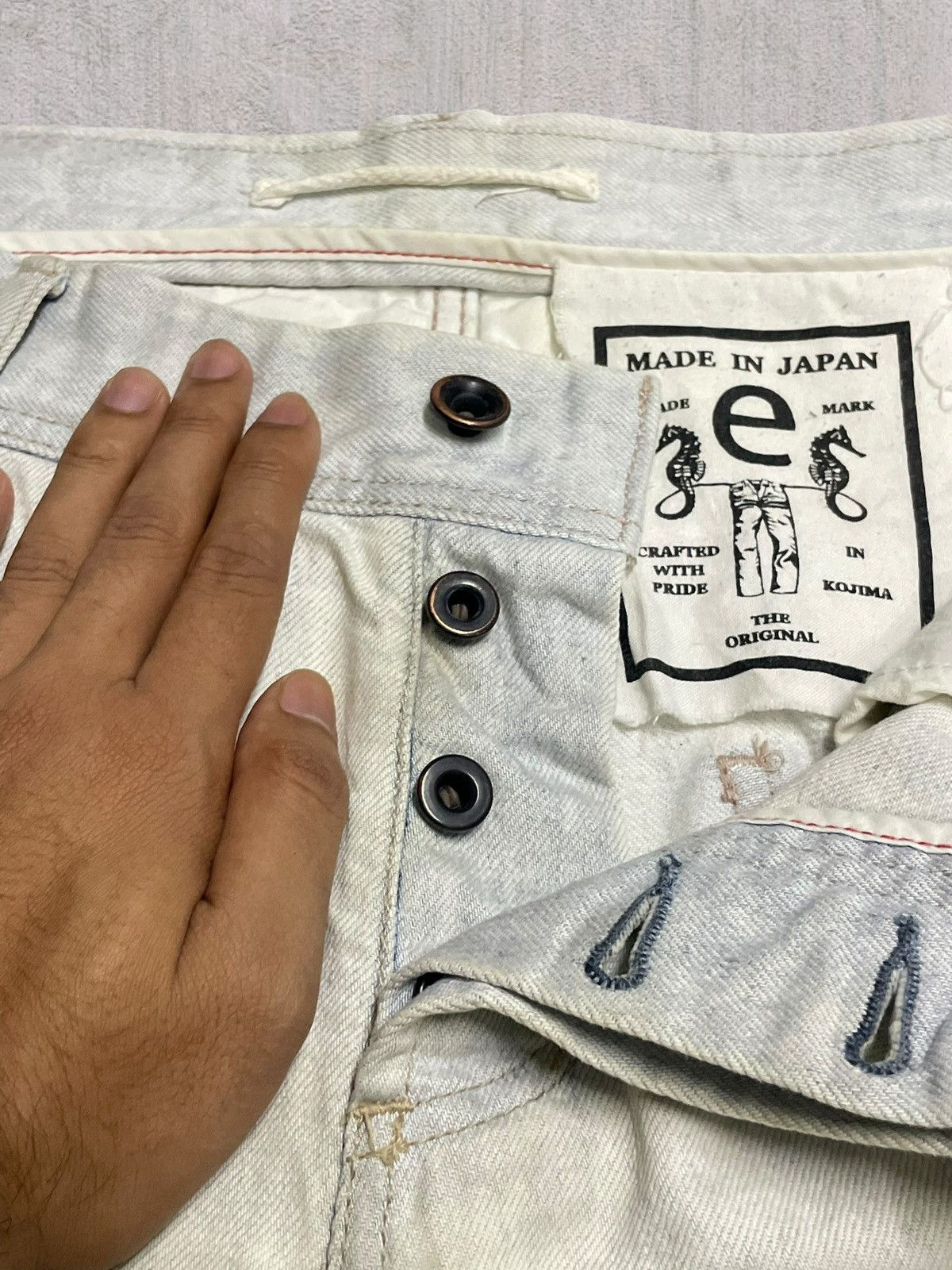 KOJIMA GENES Japanese Denim E Jeans by Kojima Ripped Punk Style Designer Size US 33 - 10 Thumbnail