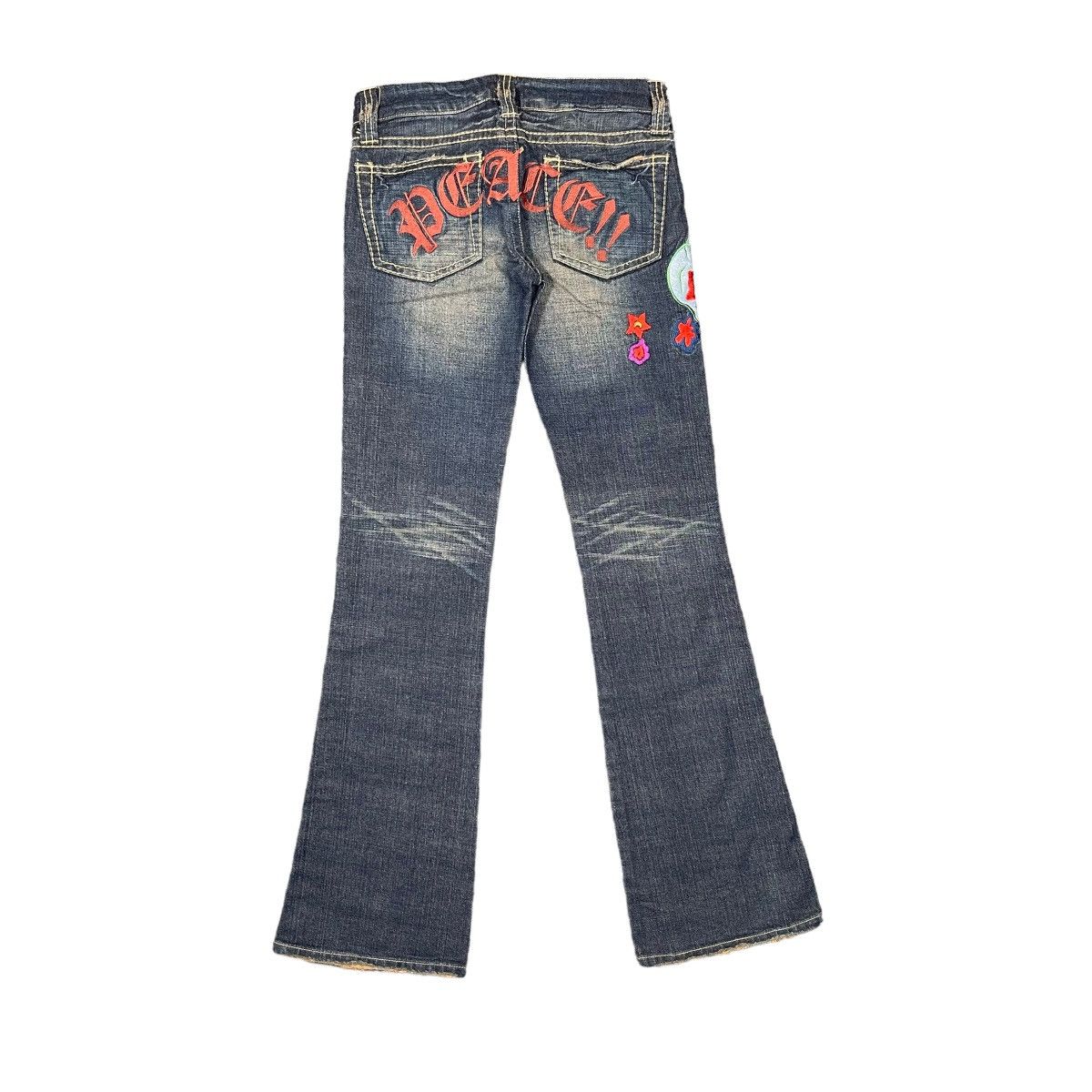 Hysteric Glamour × If Six Was Nine × Tornado Mart Peace Flare Skull Punk Embroidered Y2K Washed Denim Size 28" / US 6 / IT 42 - 3 Thumbnail