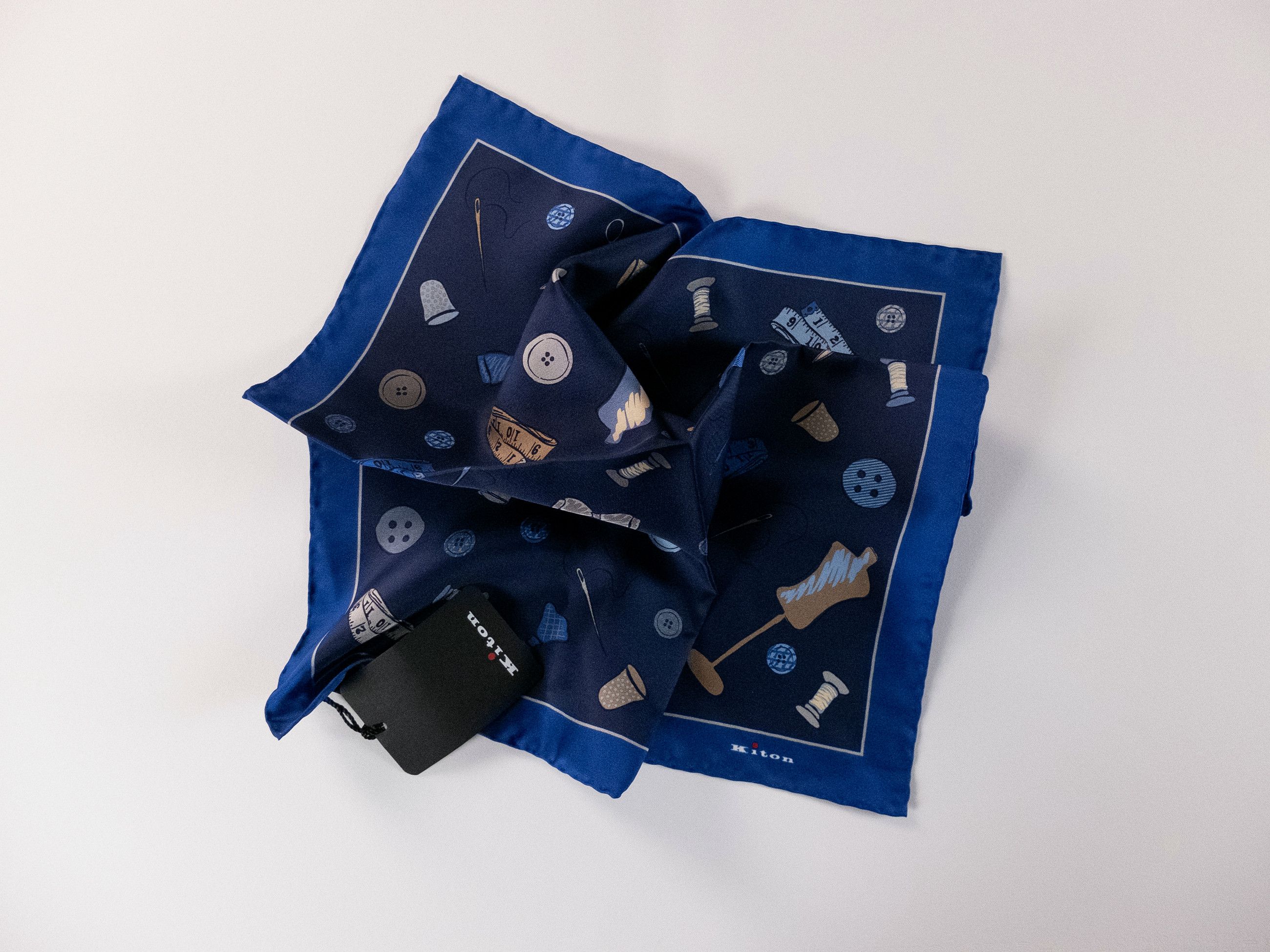 Kiton KITON Napoli navy blue tailoring tools silk pocket square Size ONE SIZE - 4 Thumbnail