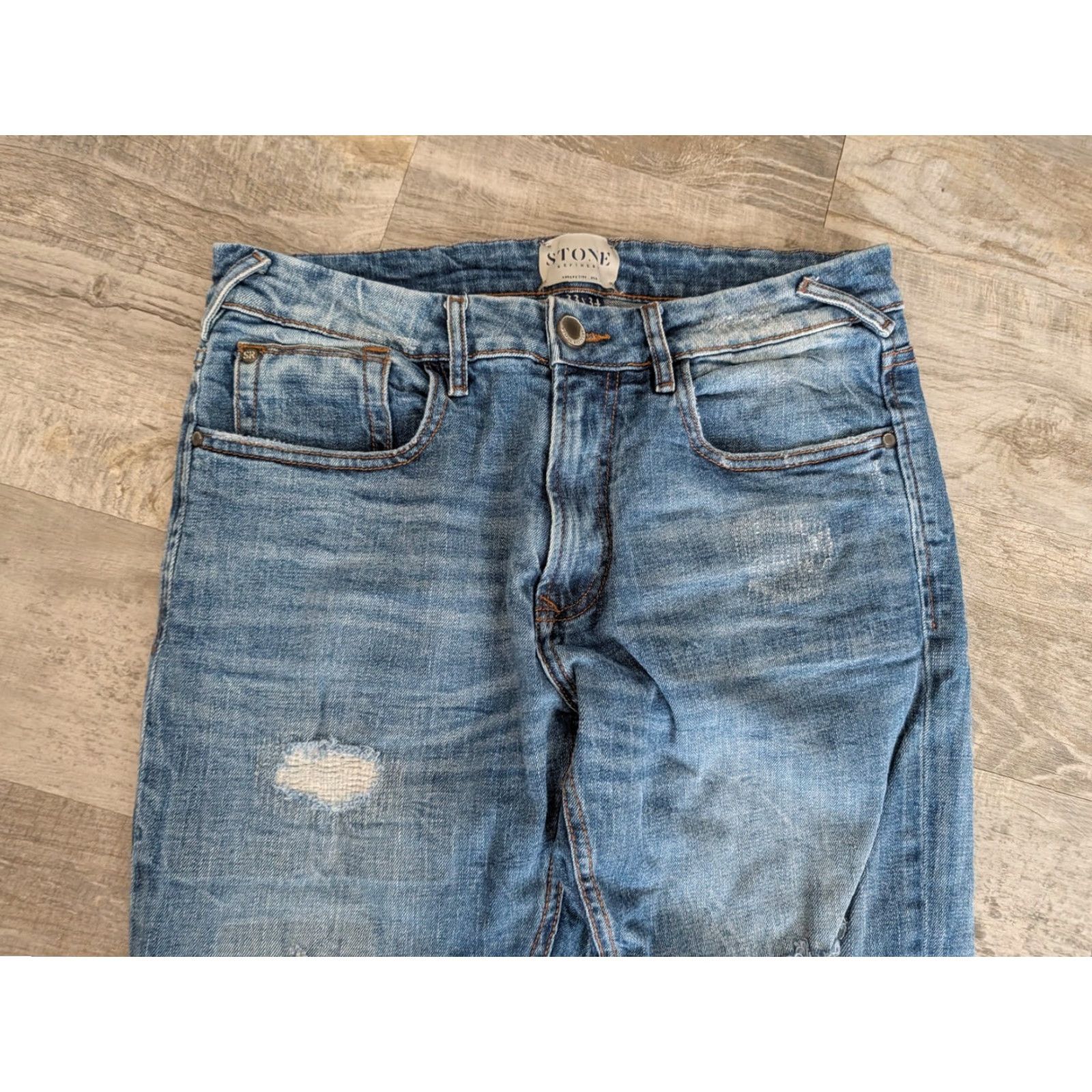 Vintage Stone Refinery The Otis Jeans Mens 33 x 34 Straight Distressed Blue Cotton Spandex Regular Denim 5-Pocket Adapted Vintage No Size US 33 - 4 Thumbnail