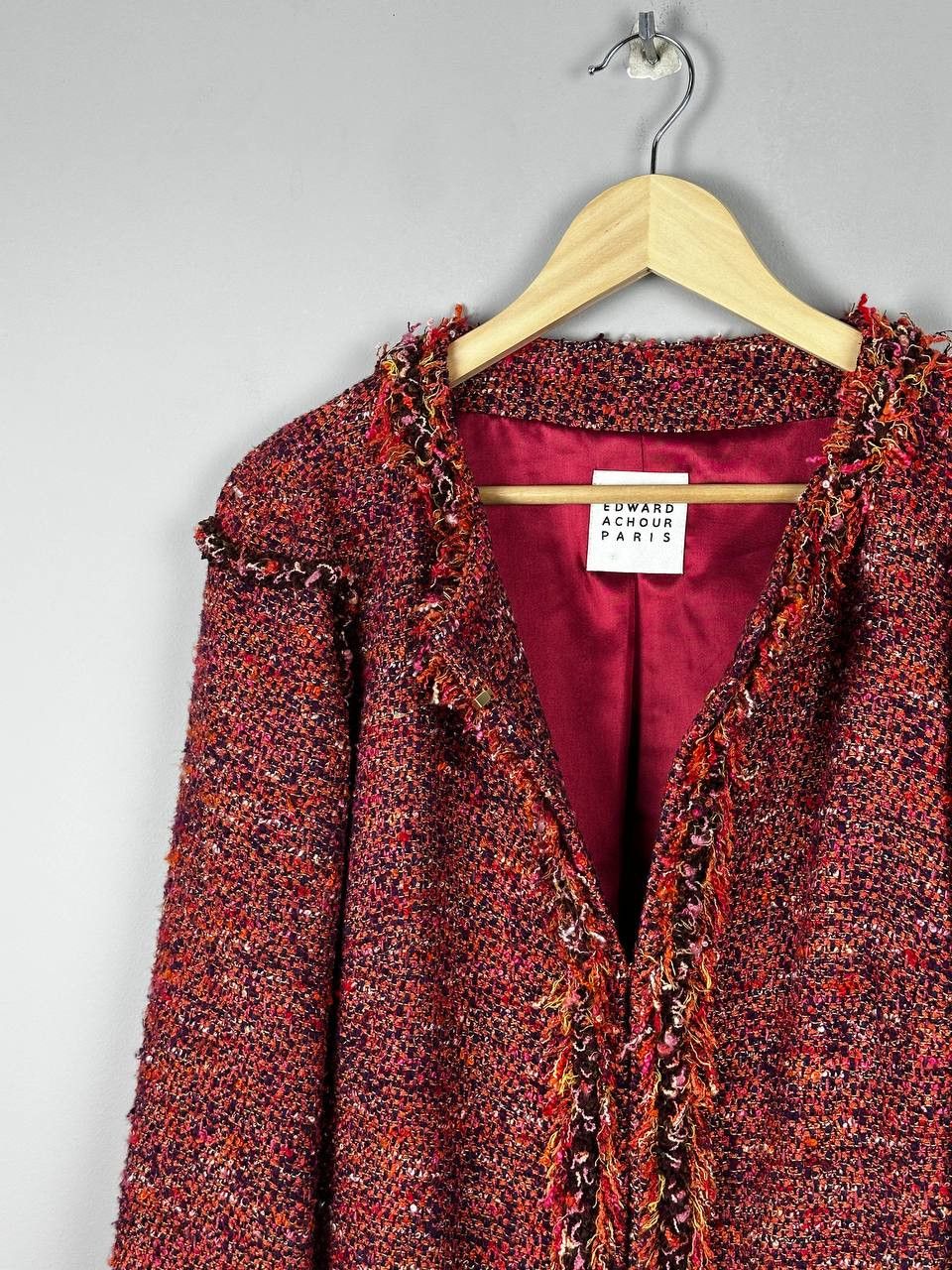 Vintage Edward Achour Paris Womens Boucle Tweed Open Front Blazer Size M / US 6-8 / IT 42-44 - 3 Thumbnail
