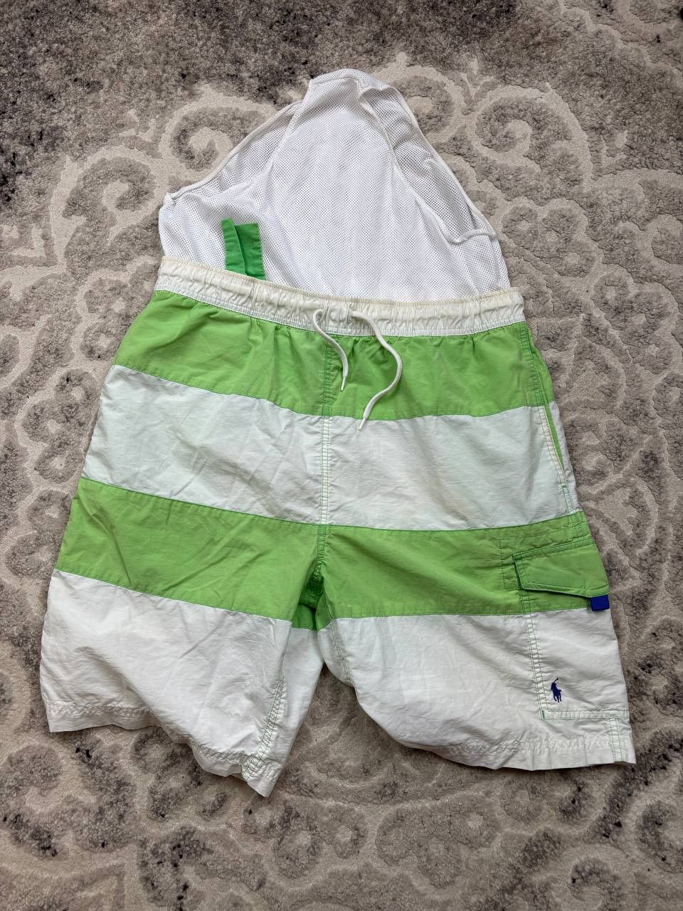 Polo Ralph Lauren Vintage Polo Ralph Lauren Striped Swim Shorts Green White M Size US 34 / EU 50 - 2 Thumbnail