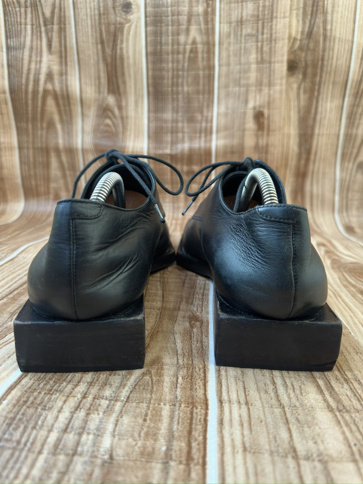 Balenciaga Block Rim Black Leather Square Derby Shoes