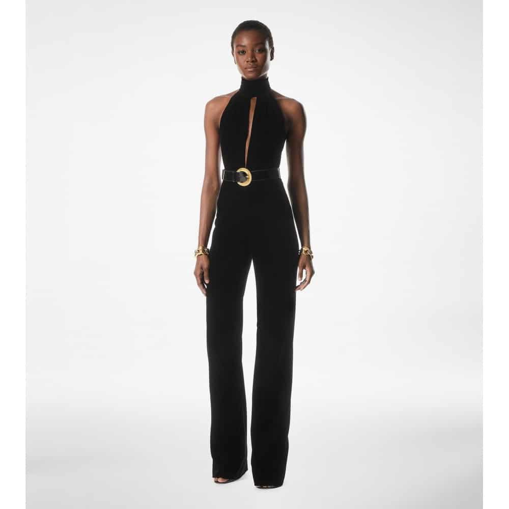 Tom Ford o1loc1c0226 TU0282 Stretch Velvet Belted Jumpsuit in Black Size 27" / US 4 / IT 40 - 3 Thumbnail