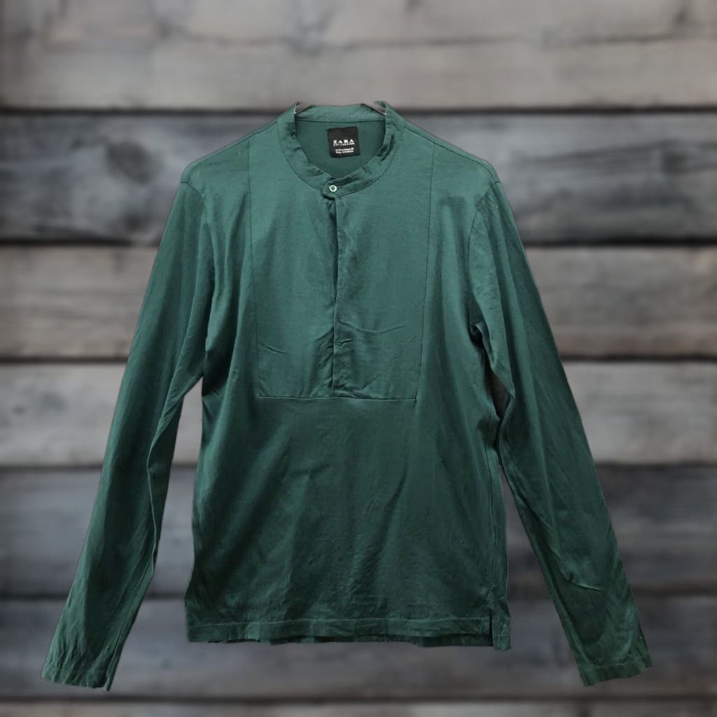 Zara Zara Blouse Womens M Green Long Sleeve Stand Collar Button Lightweight Casual Shirt Size M / US 6-8 / IT 42-44 - 1 Thumbnail