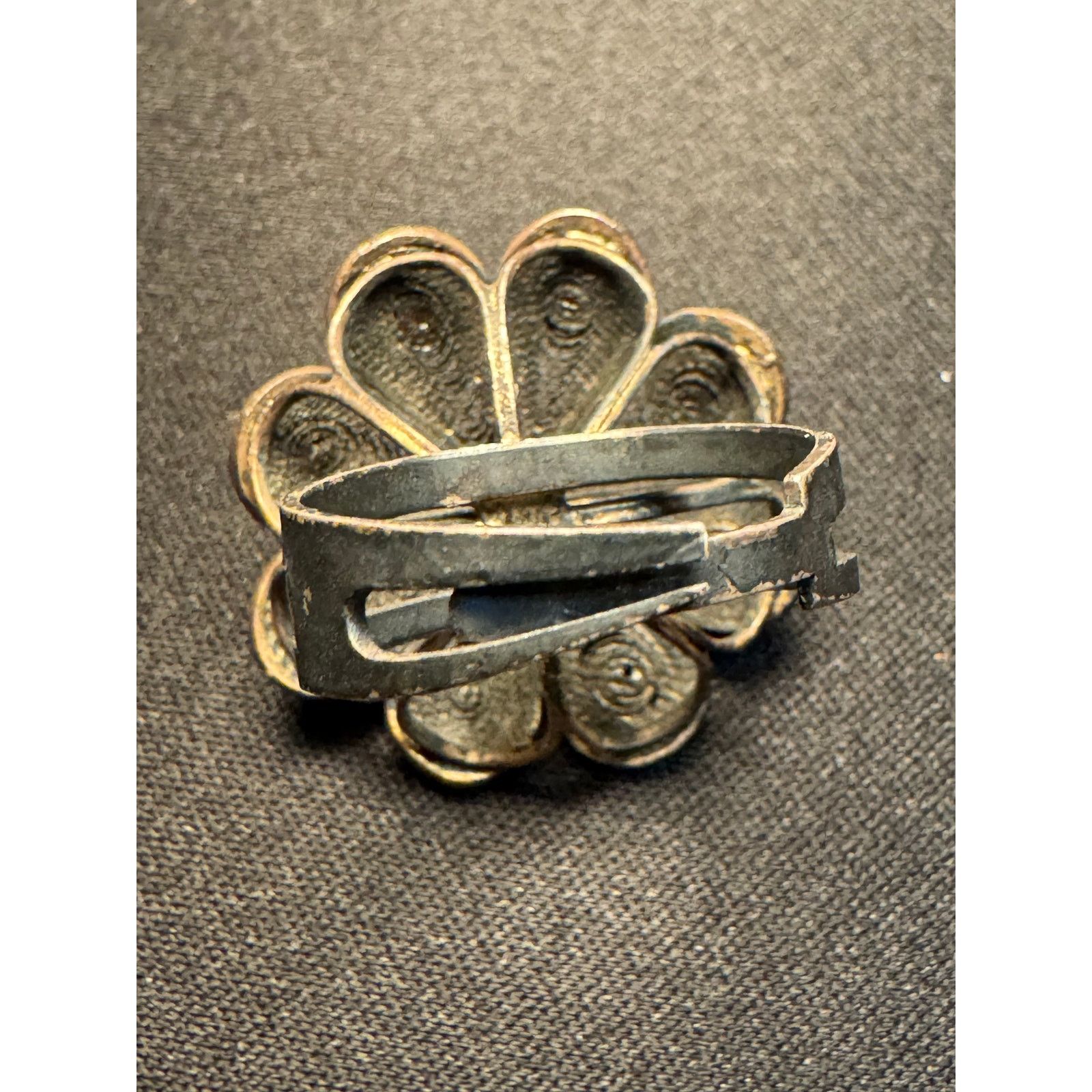 Other Antique Large Flower Adj Ring Aged Bronze Garnet Stones Size ONE SIZE - 4 Thumbnail