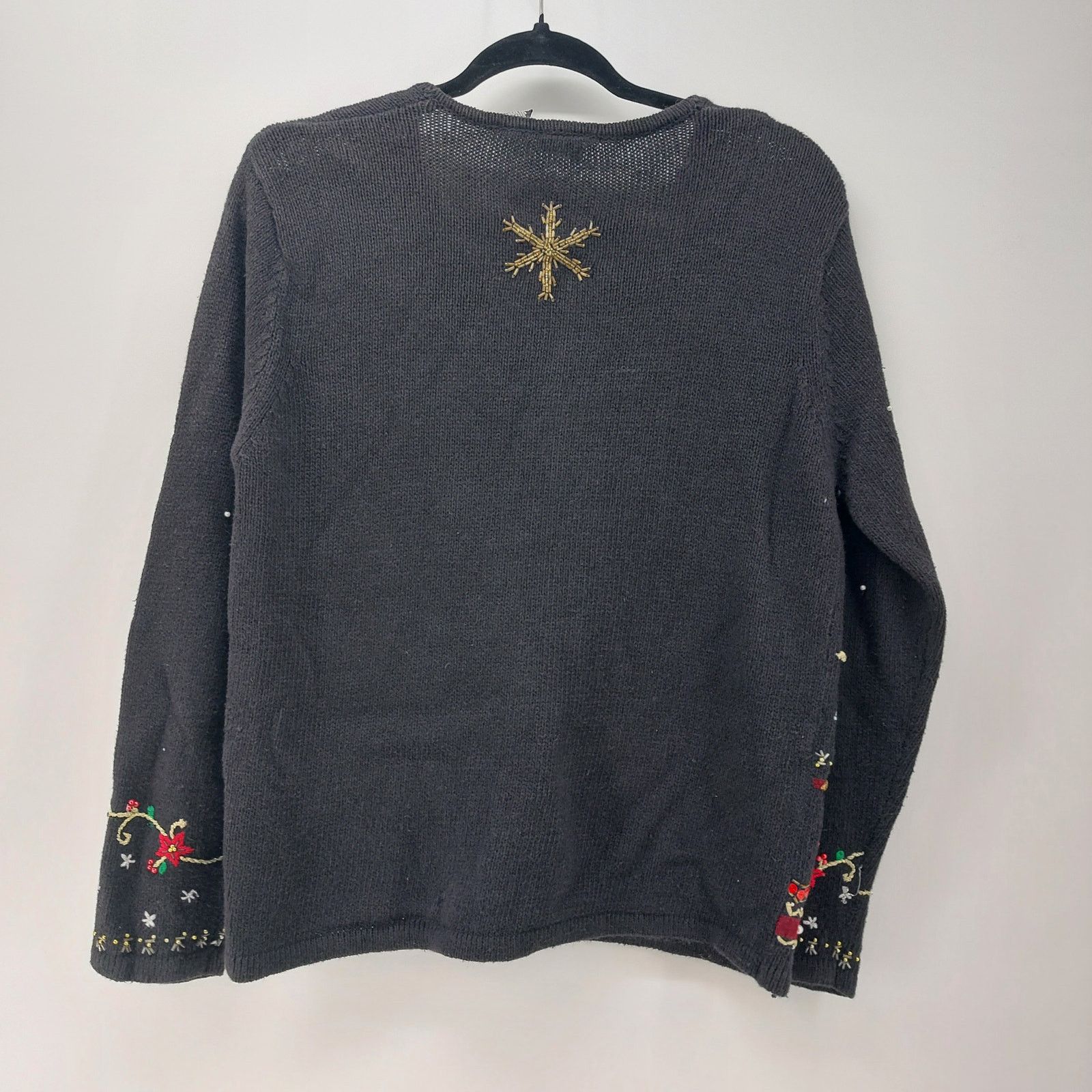 Other Erika PM Ugly Christmas Sweater Cardigan Black Poinsettia Size M / US 6-8 / IT 42-44 - 14 Thumbnail