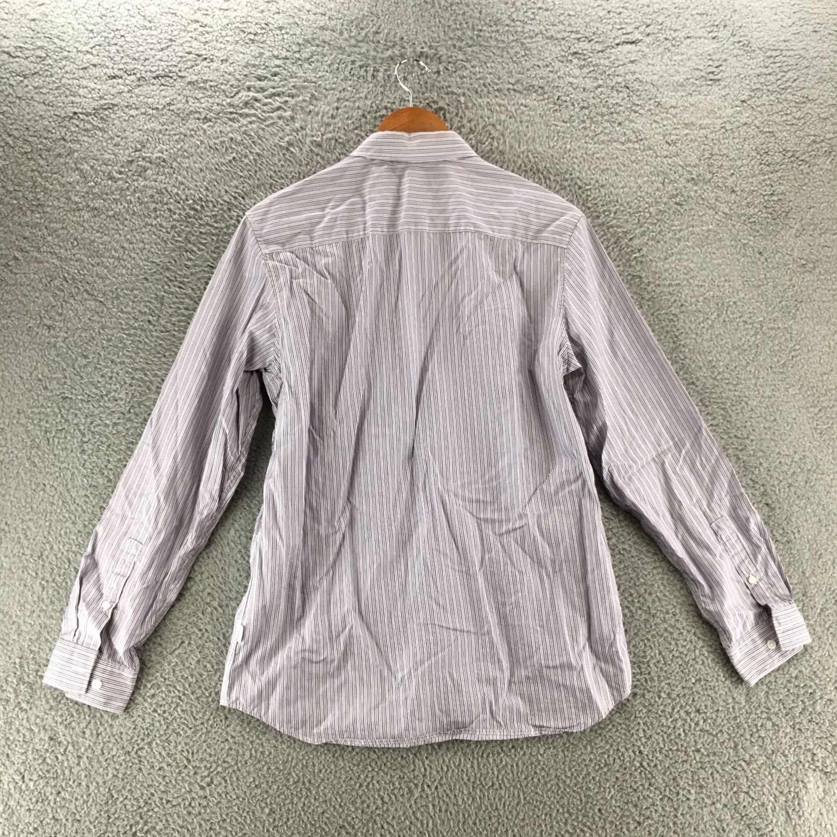 Calvin Klein Calvin Klein Dress Shirt Mens M Slim Fit Purple Stripe Long Sleeve Cotton Dress Shirt Striped Button-Down Collar Size 40R - 7 Thumbnail