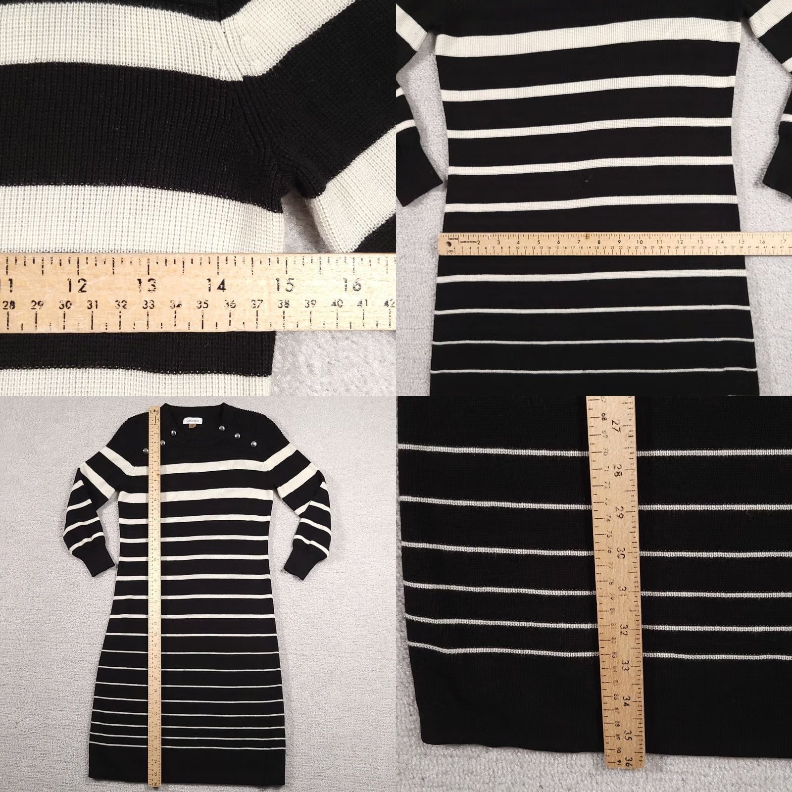 Calvin Klein Calvin Klein Sweater Dress PS Striped Black Knit 3/4 Sleeve Women Small Petite Knitted Knee Length Multicolor Striped Calf? Size S / US 4 / IT 40 - 8 Thumbnail