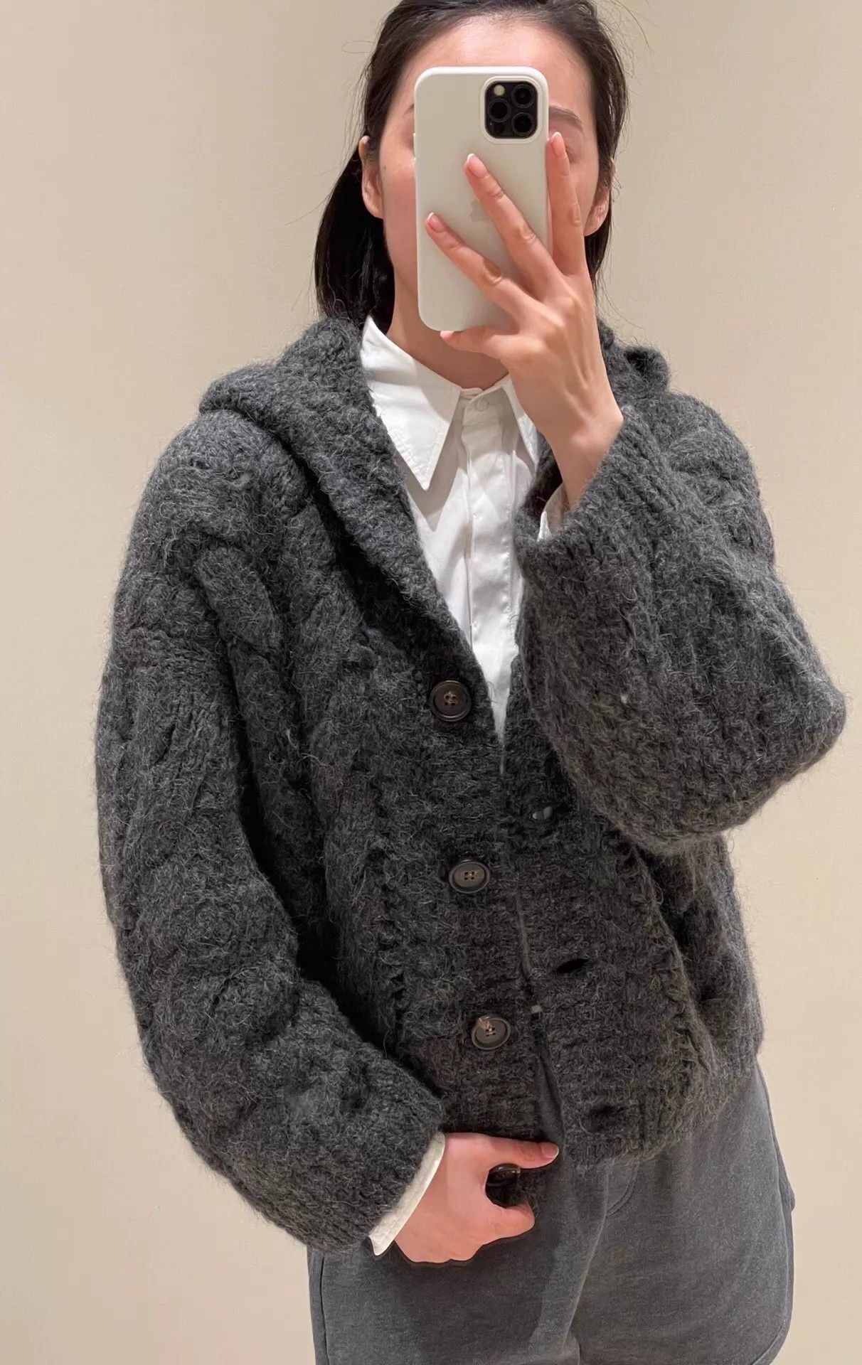 Brunello Cucinelli Brunello Cucinelli Women's Gray Alpaca Hooded Cable Knit Sweater S New Size S / US 4 / IT 40 - 2 Thumbnail