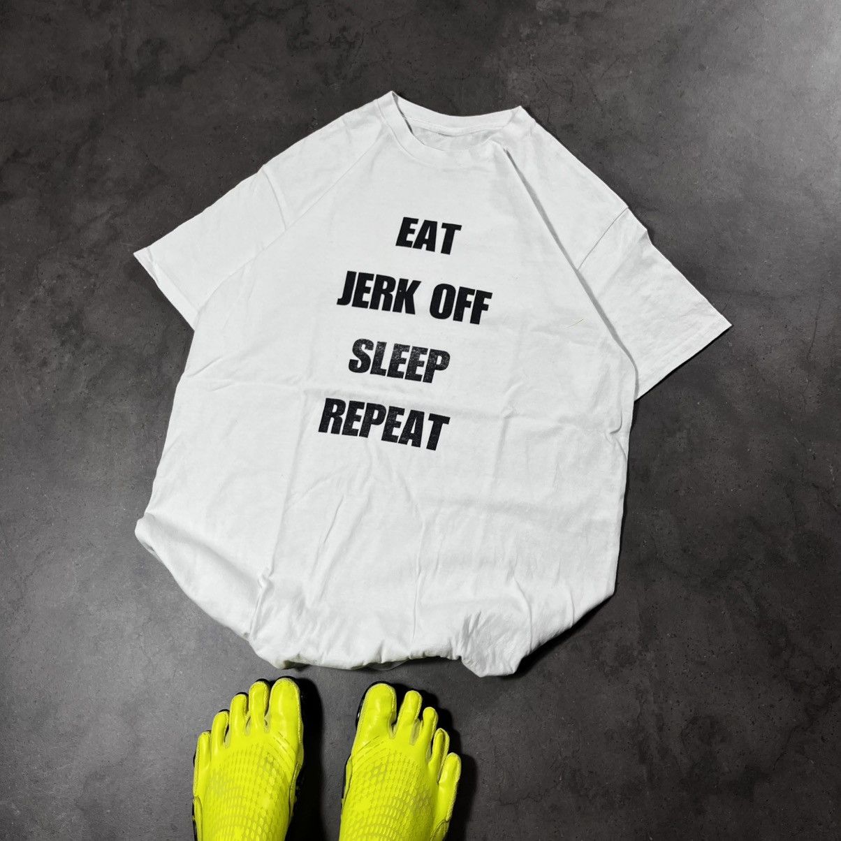 Japanese Brand Vintage Y2K Humor Caricature Tee Tshirt Eat Jerk Off Sleep Size US M / EU 48-50 / 2 - 1 Thumbnail