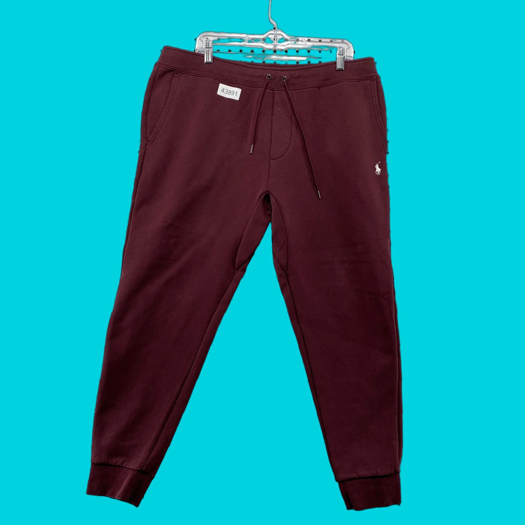 VINTAGE Polo Ralph Lauren Jogger Sweatpants Mens Medium Burgundy Drawstring 38x28