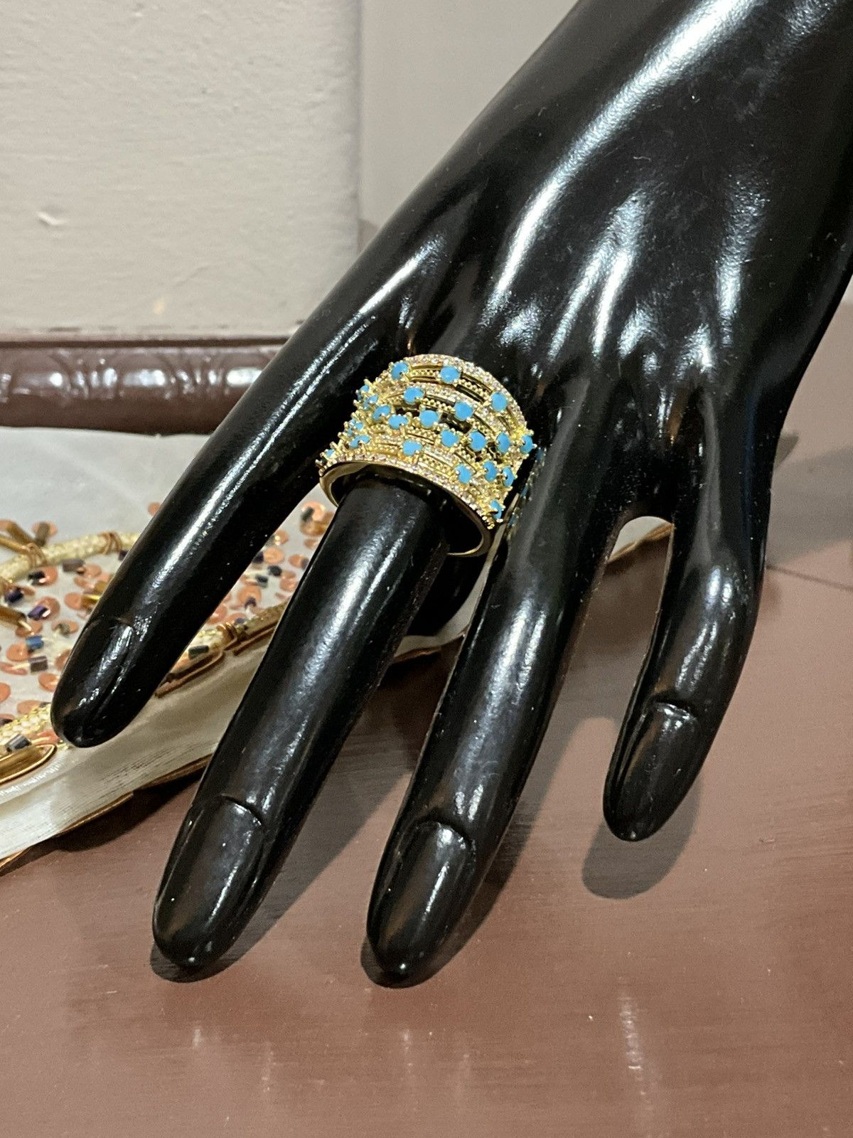 Other Elegant Gold and Turquoise wide band Ring 8 Size ONE SIZE - 8 Thumbnail
