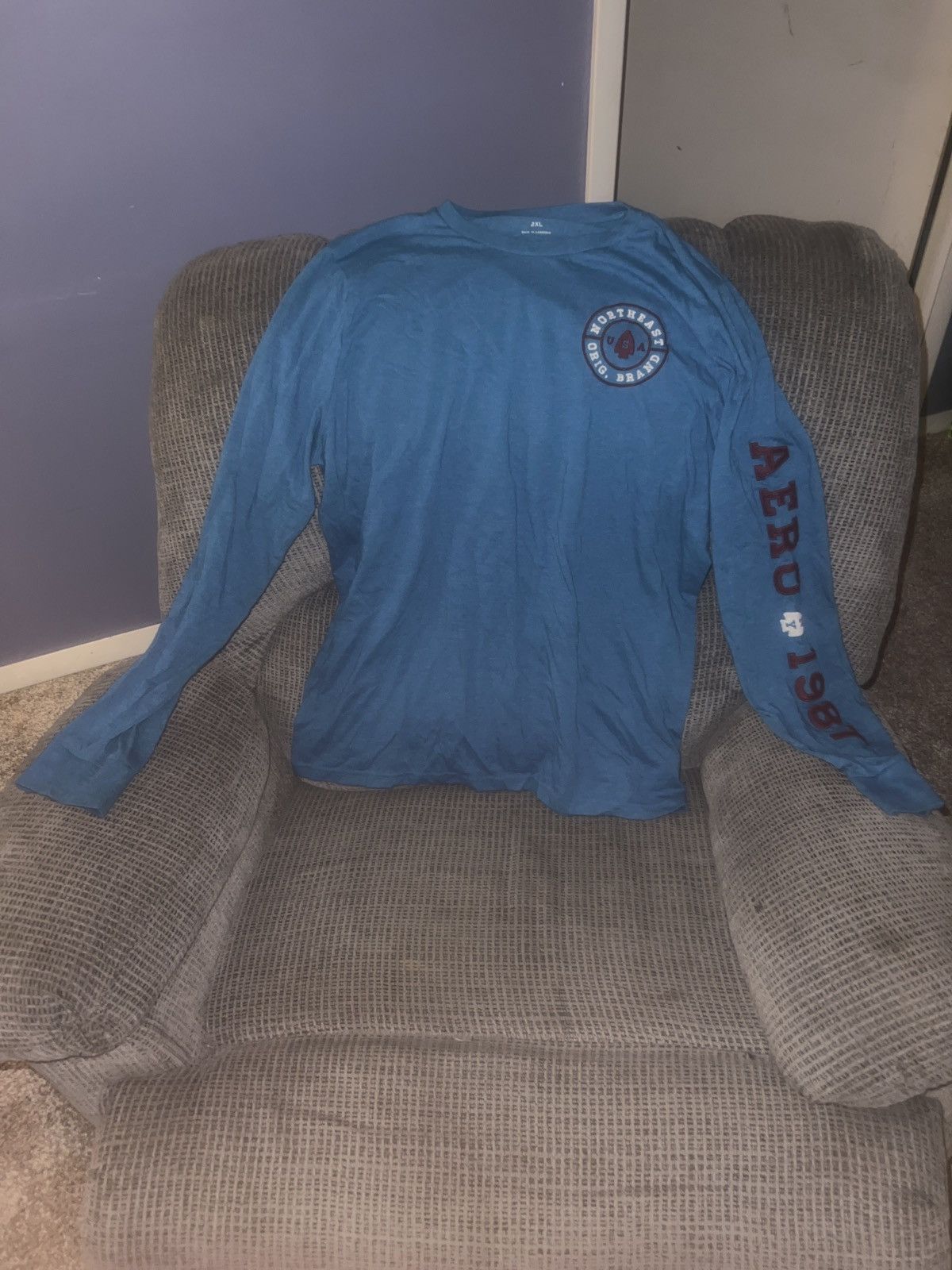 image of Aeropostale Aéropostale Northeast Original Brand Ny Usa Est. Long sleeve Tee in Blue (Size 2XL)