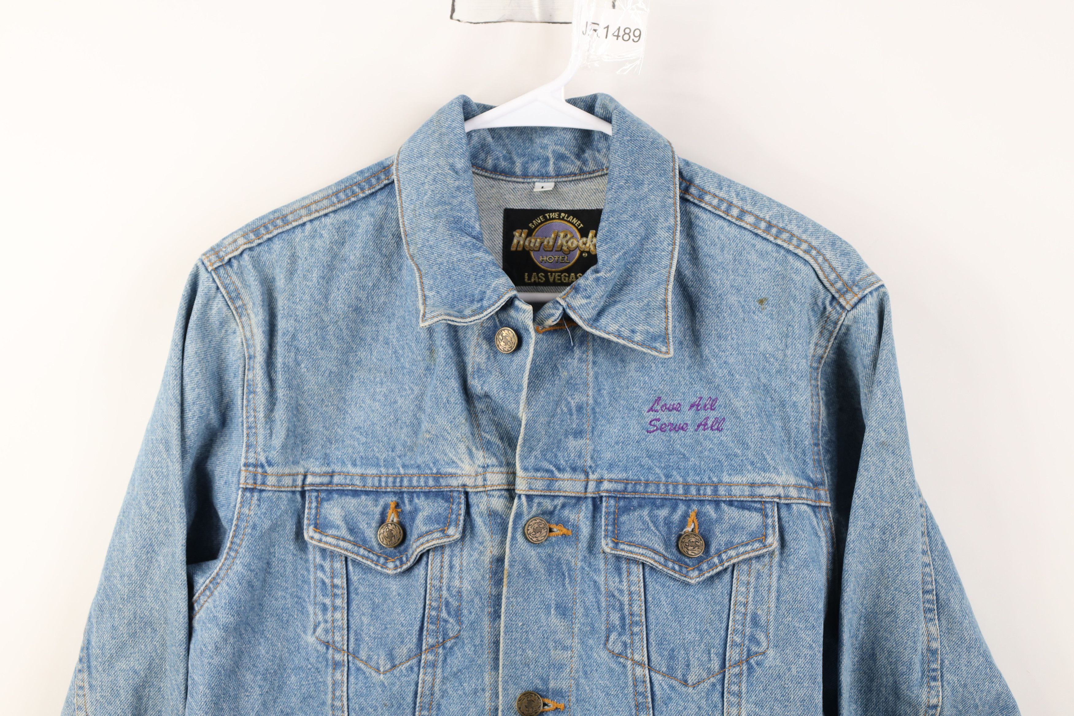 Hard Rock Cafe Vintage 90s Hard Rock Cafe Denim Trucker Jacket Blue USA Size L / US 10 / IT 46 - 3 Thumbnail