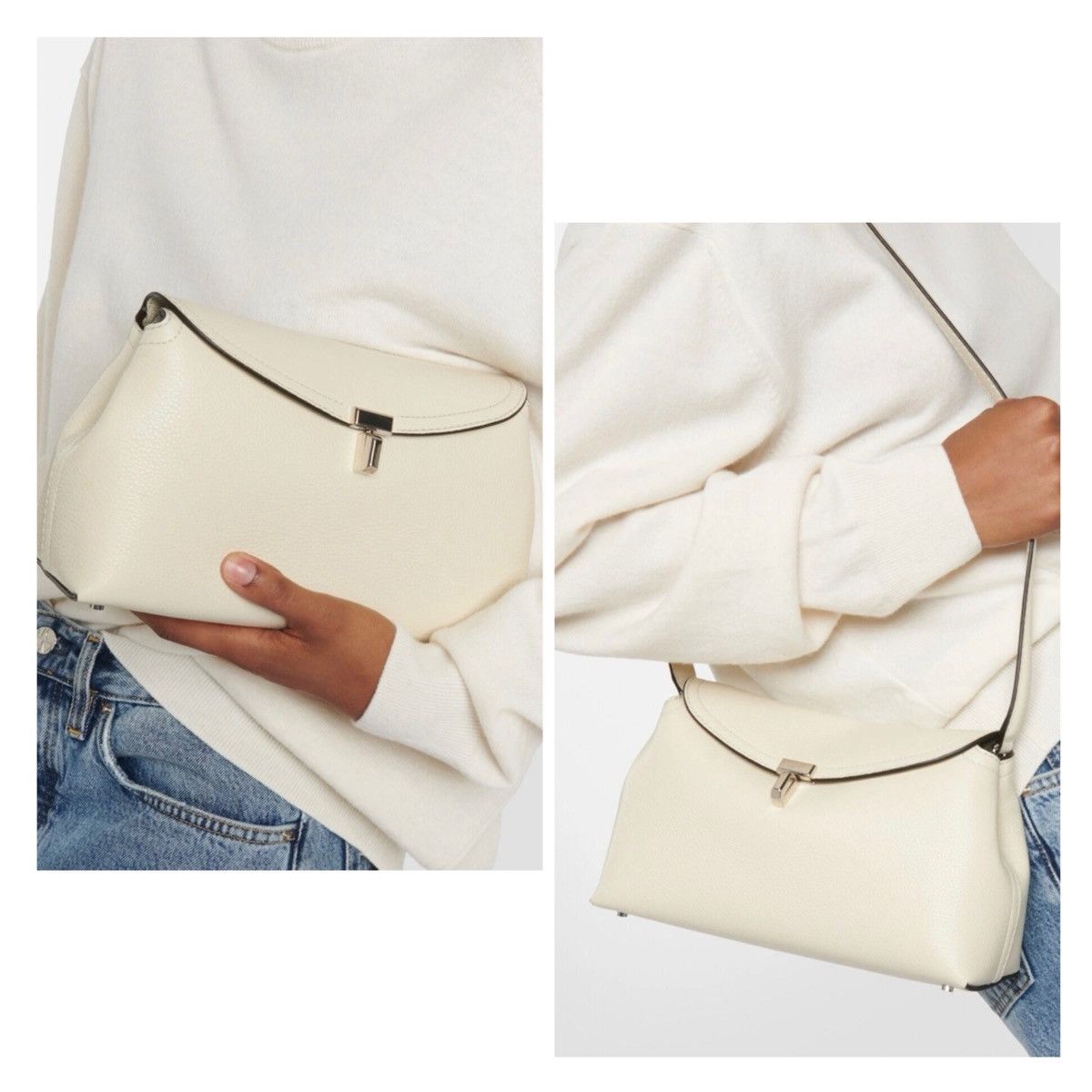Toteme TOTEME Off-White T-Lock Grained-Leather Clutch Bag Size ONE SIZE - 3 Thumbnail