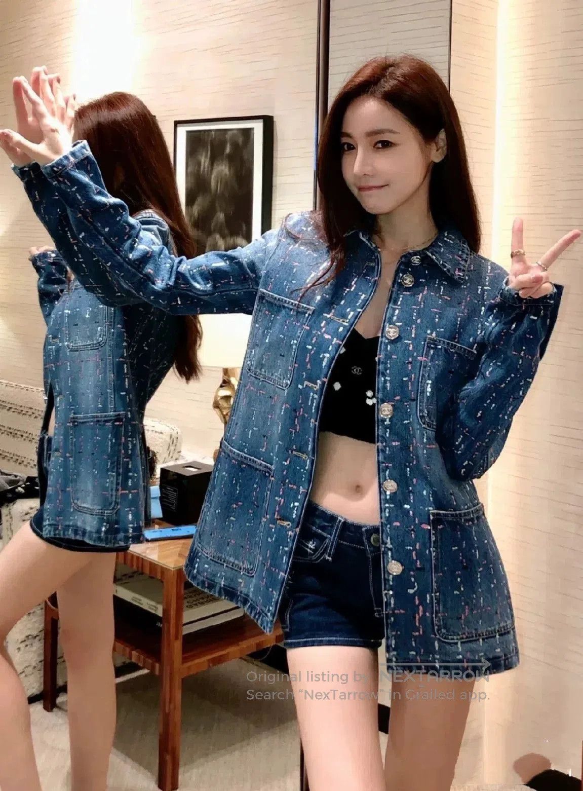 Chanel Chanel 23A Sequin Embroidery Denim Jacket. Size XXS / US 00 / IT 34 - 5 Thumbnail