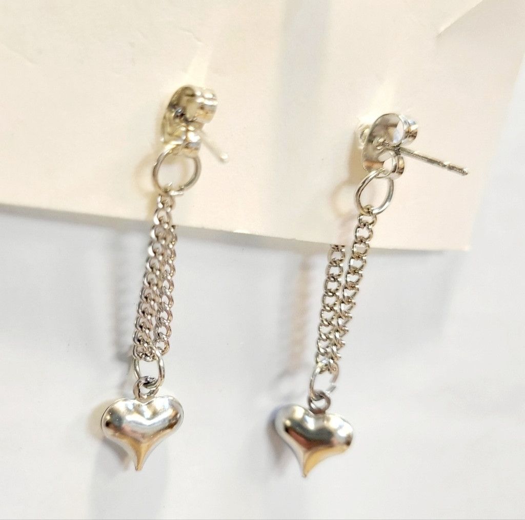Other Silver plated double chain puffer heart dangle earrings Size ONE SIZE - 4 Thumbnail