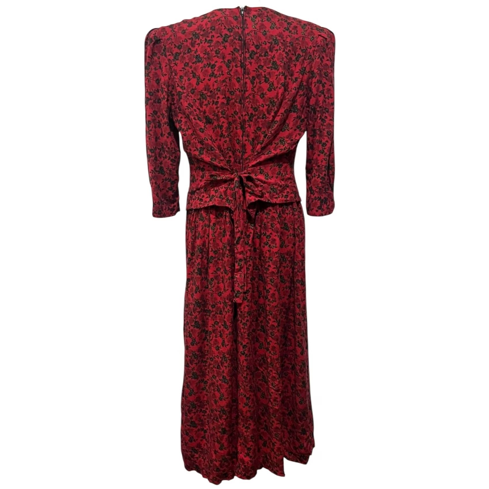 Vintage VINTAGE Sarah Richards Red Floral Dress Sz 18 Crochet Lace Pearly Buttons Long Women Size XXL / US 16-18 / IT 52-54 - 3 Thumbnail