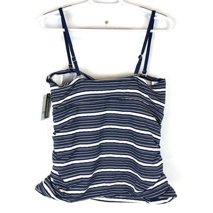 Vintage 24th Ocean Women's Blue/White Striped Underwire Tankini Top Size L