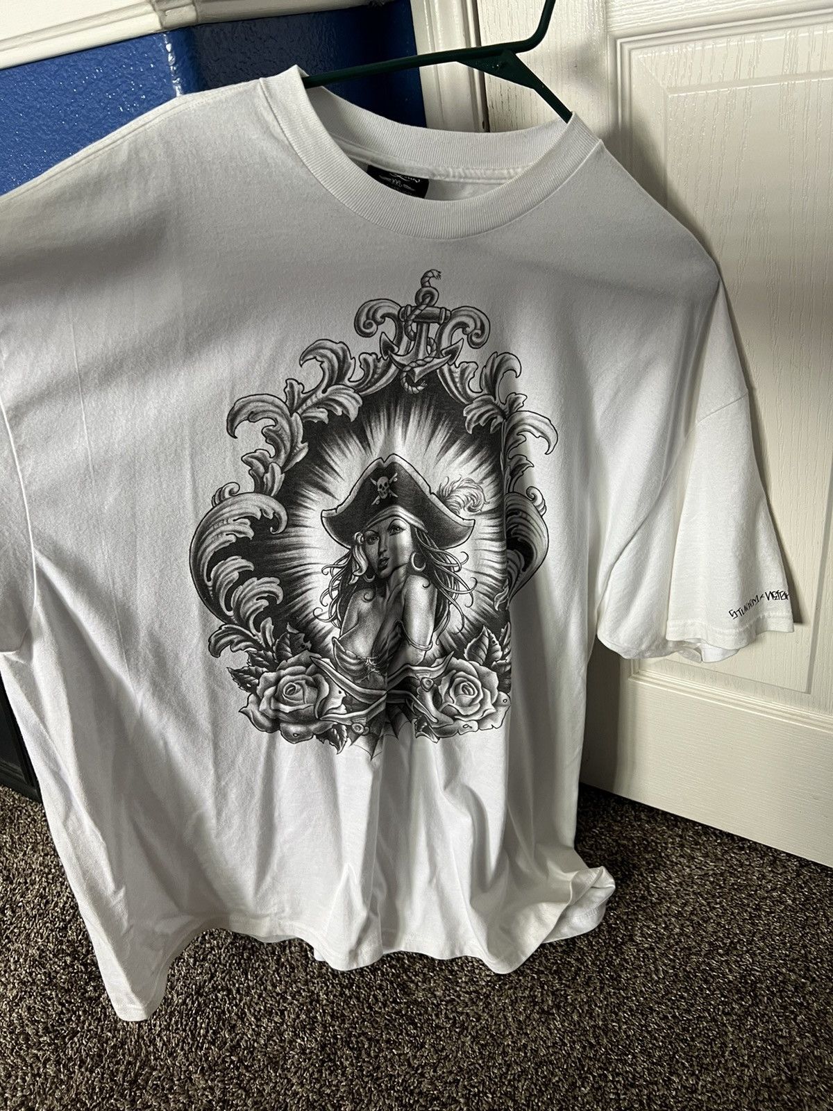 image of Study Neighborhood Boneyard Pirate Girl Tee in White, Men's (Size 2XL)