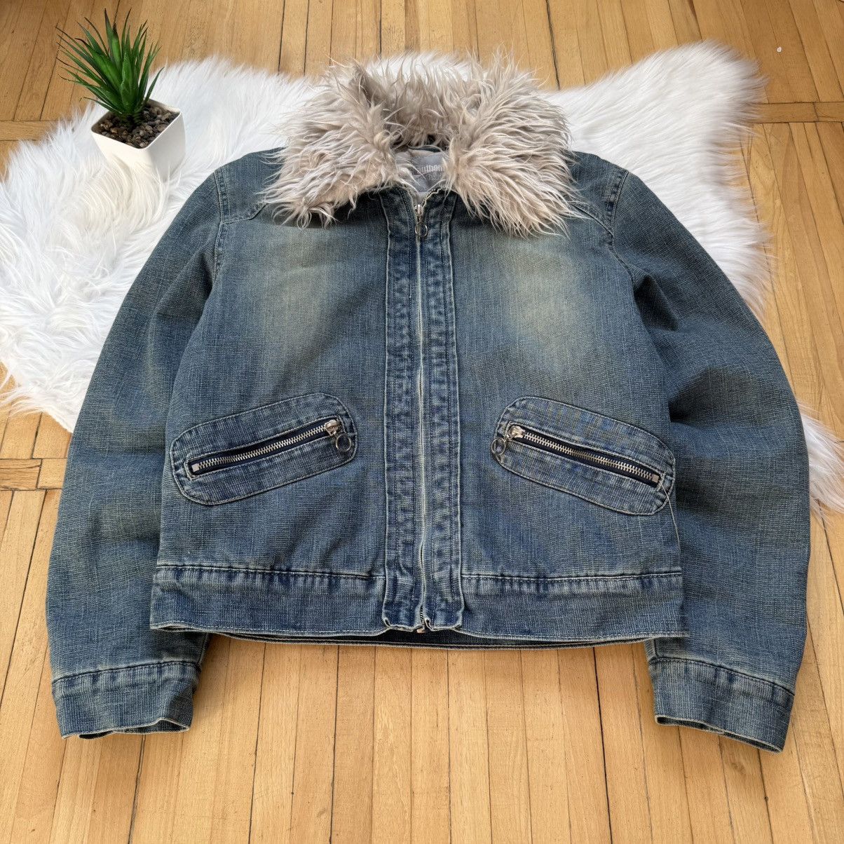 If Six Was Nine 📌 Crazy Y2K Fur Sherpa 00s Vintage Denim Jacket Size M / US 6-8 / IT 42-44 - 3 Thumbnail