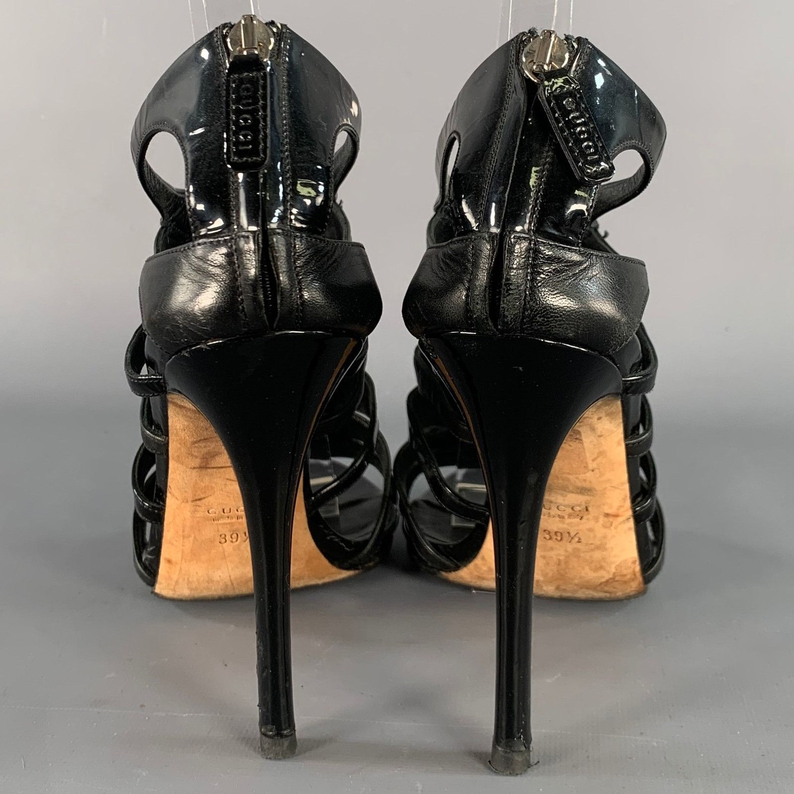Gucci Black Leather Patent Leather Back Zipper Cage Sandals Size US 9.5 / IT 39.5 - 3 Thumbnail