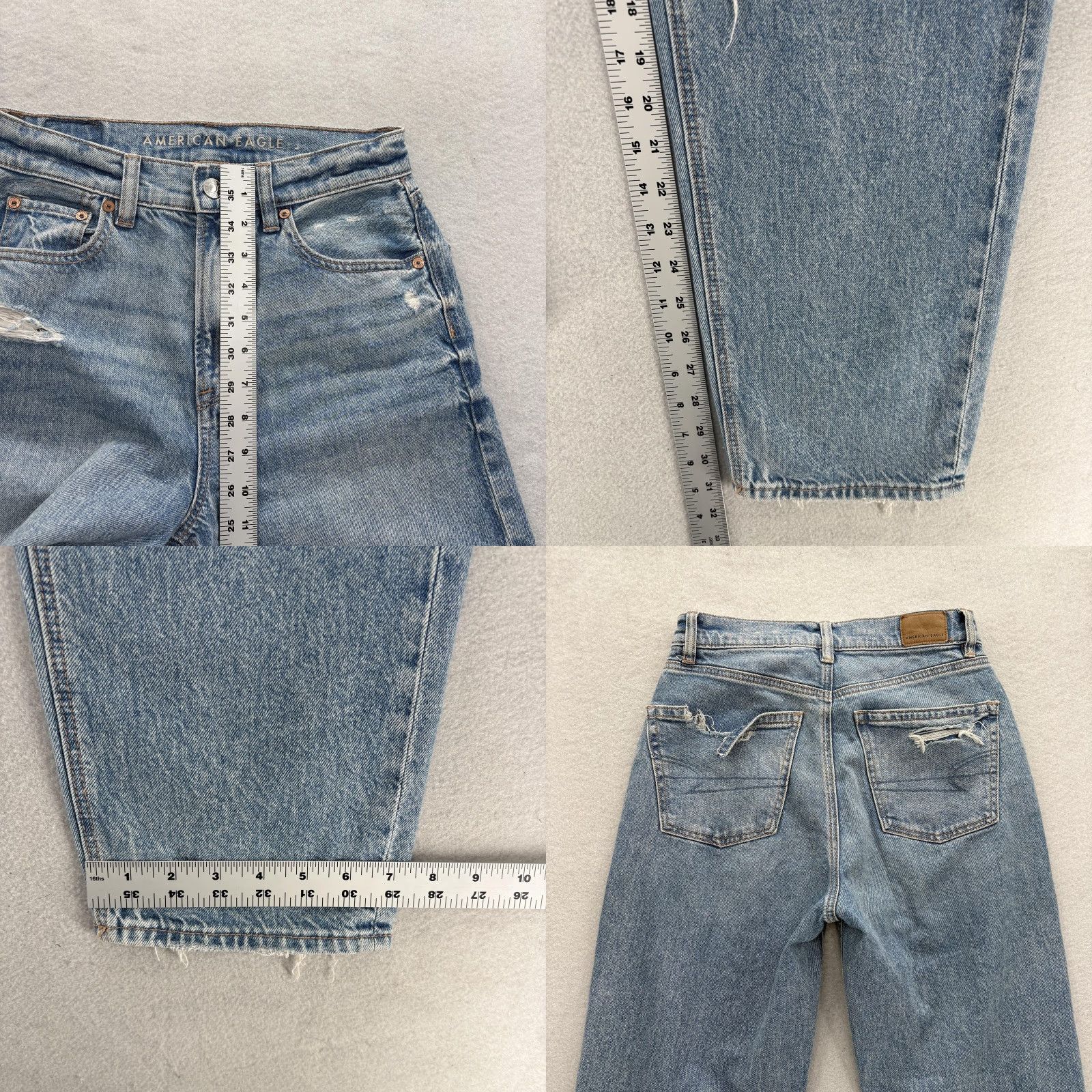 American Eagle Outfitters VINTAGE American Eagle Highest Rise Baggy Straight Jeans Womens 0 Blue Distressed Denim Size 25" / US 0 / IT 36 - 8 Thumbnail