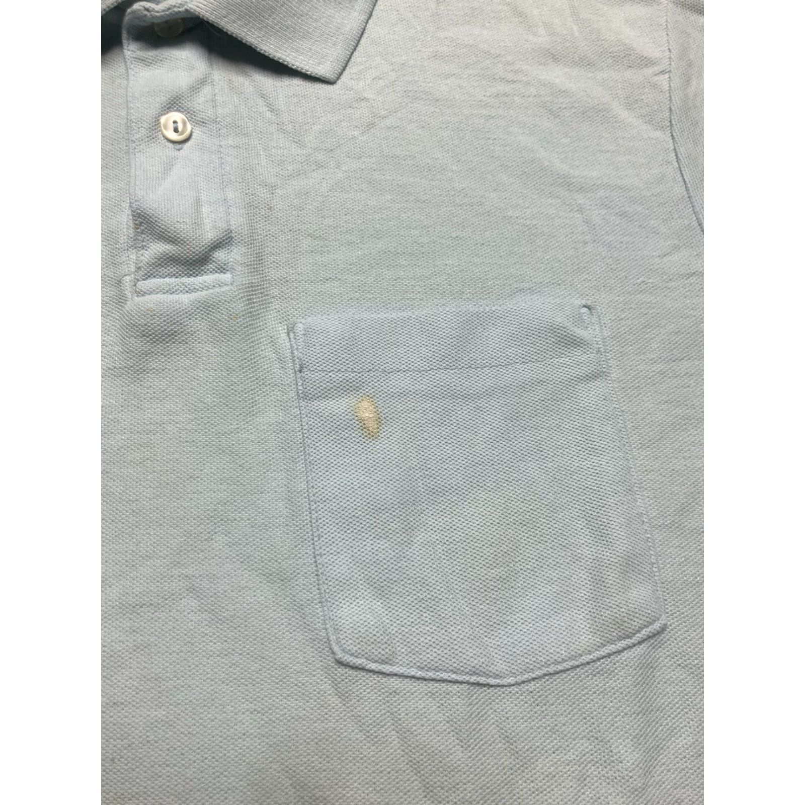 Vintage VINTAGE 90s short sleeve polo shirt paint stained worn light blue adult large Polo Shirt Mens Large 90s Size US L / EU 52-54 / 3 - 3 Thumbnail