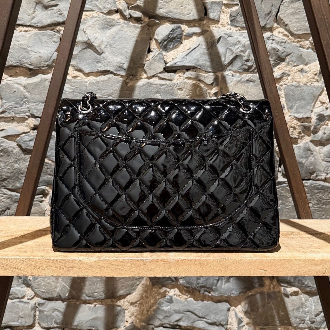 Chanel Chanel Black Patent Leather Maxi Classic Double Flap Bag Size ONE SIZE - 6 Thumbnail
