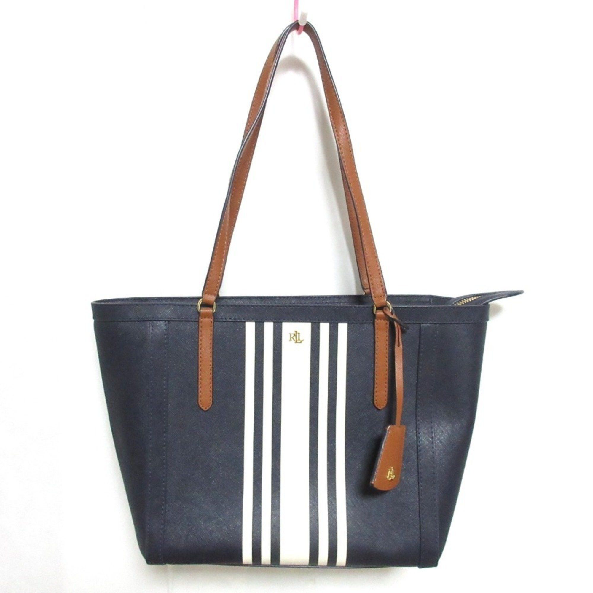 Ralph Laurent Clare Striped Shoulder Bag Tote Navy Women's in Blue