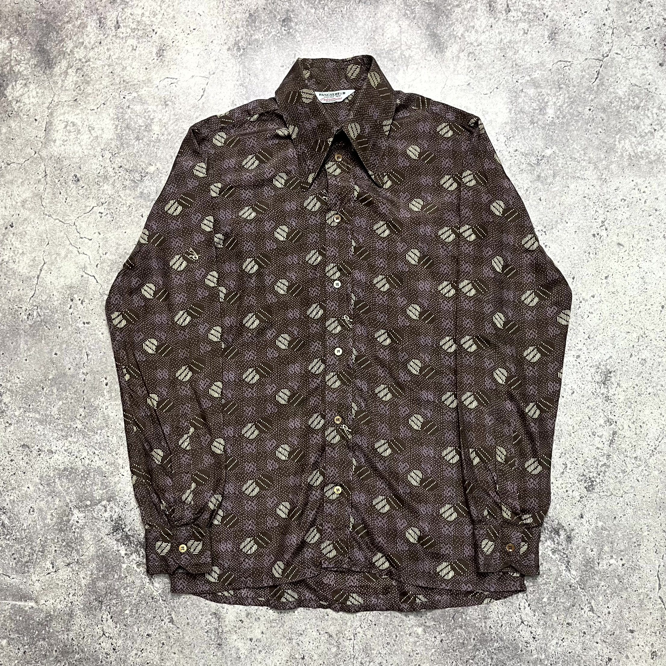 Vintage Pancaldi Brown Geometric Pattern Shirt Size M