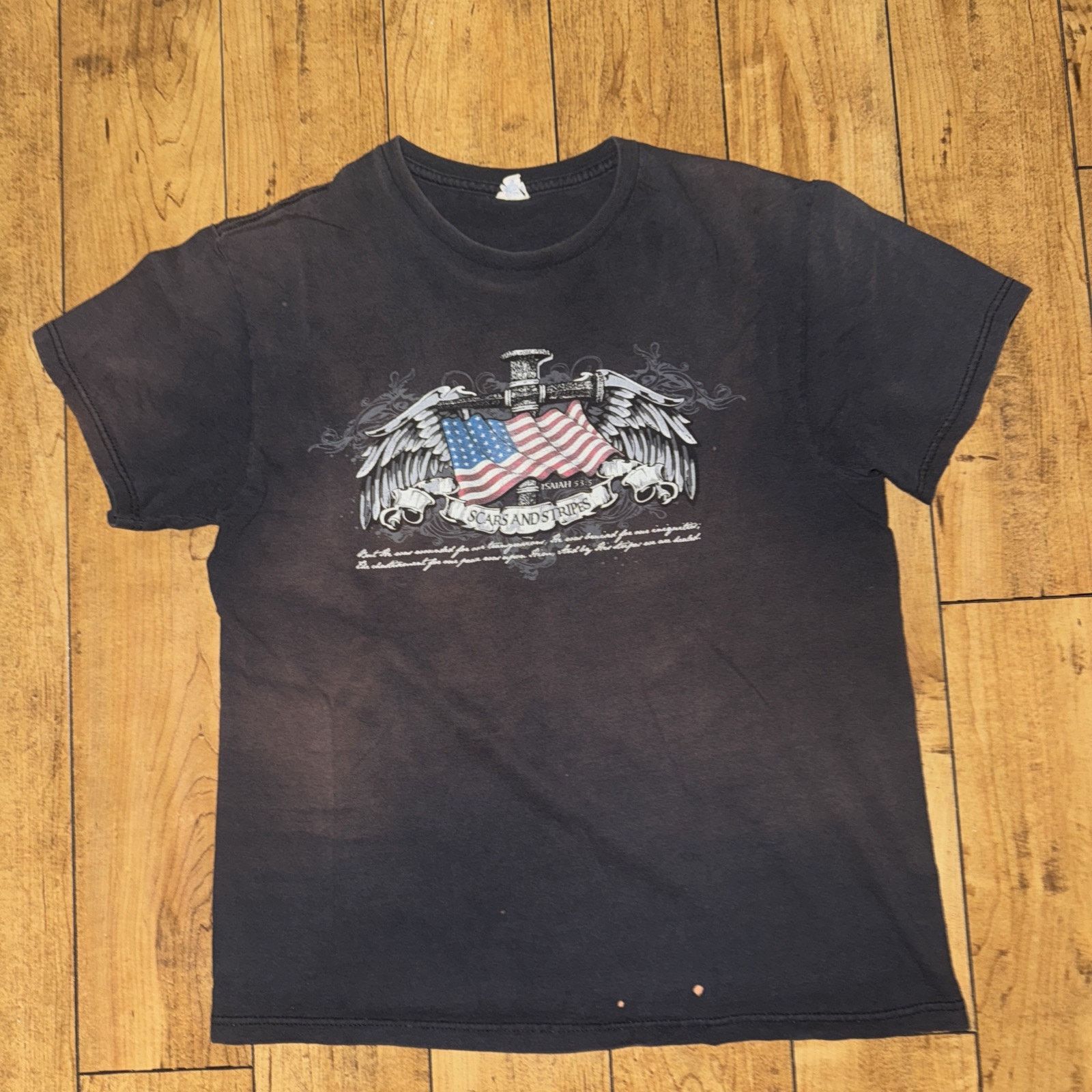 Band Tees × Vintage VNTG Jesus America T-Shirt Black M 19x25 Scars And Stripes Size US M / EU 48-50 / 2 - 1 Thumbnail