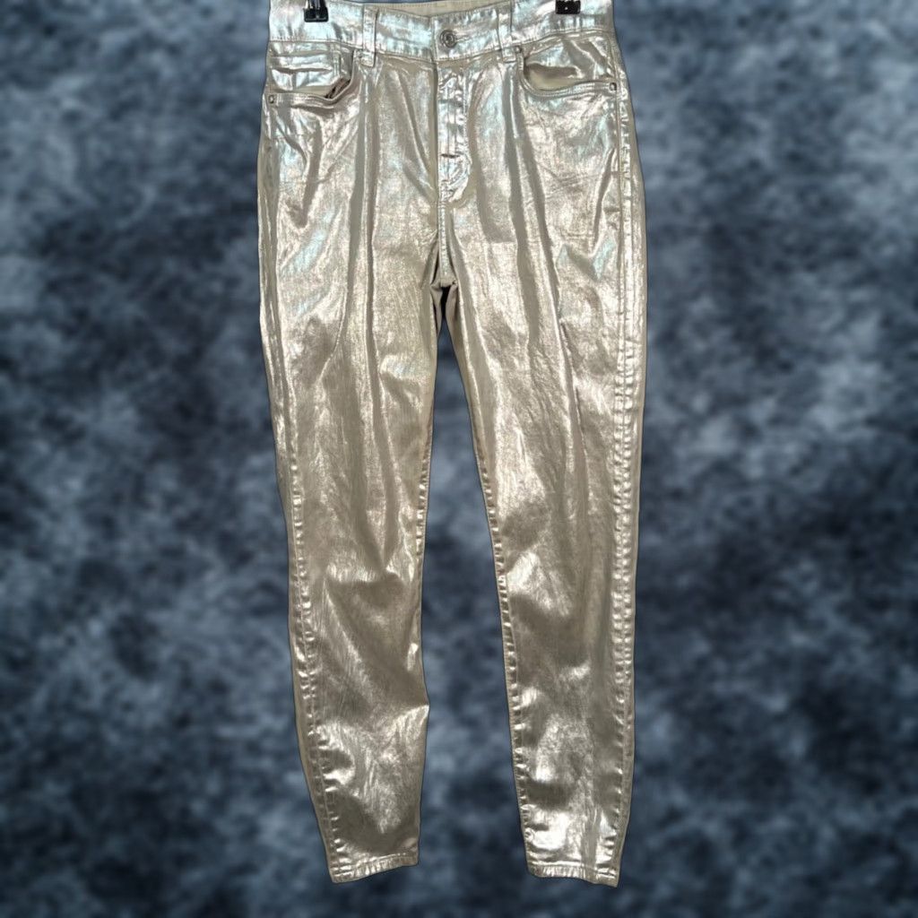 Allsaints AllSaints Womens Jeans Skinny Denim 28 Silver Foil Metallic 5-Pocket Zip Mid Rise Cotton Lyocell USPS Next Day Shipping Womens Size 28" / US 6 / IT 42 - 1 Thumbnail