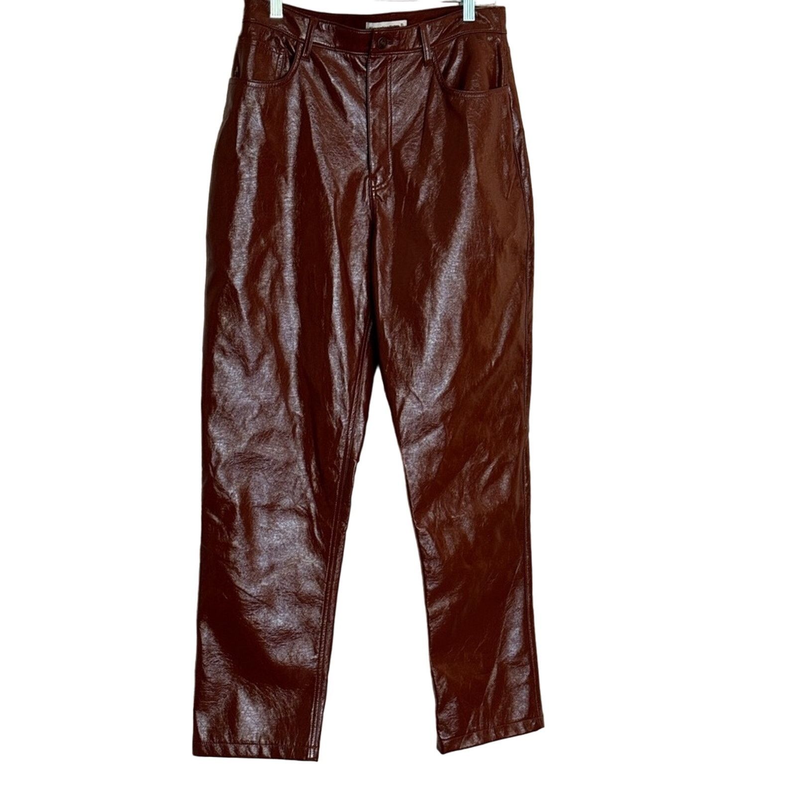 Abercrombie & Fitch Abercrombie 90s Straight Leg Ultra High Rise Leather Pants Size 31" - 4 Thumbnail