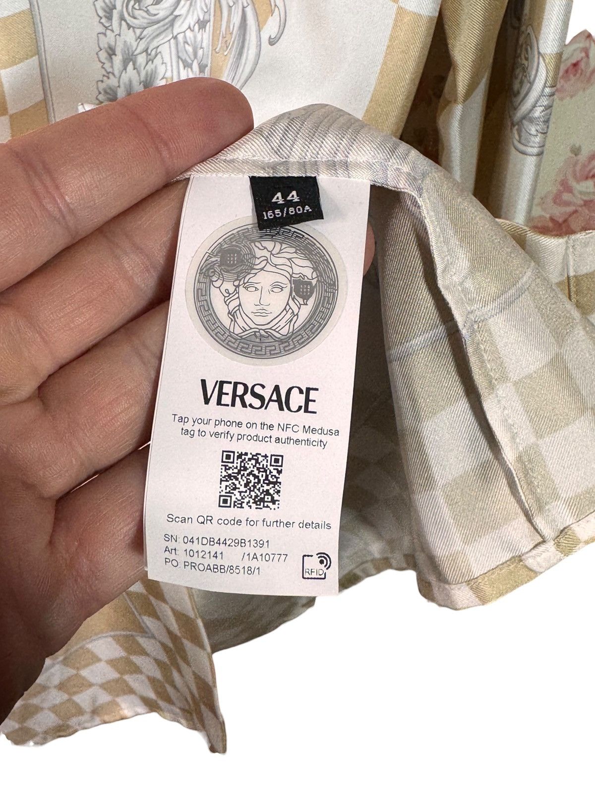 Versace Versace Silk Shirt Medusa Checkerboard Beige Size US XS / EU 42 / 0 - 6 Thumbnail