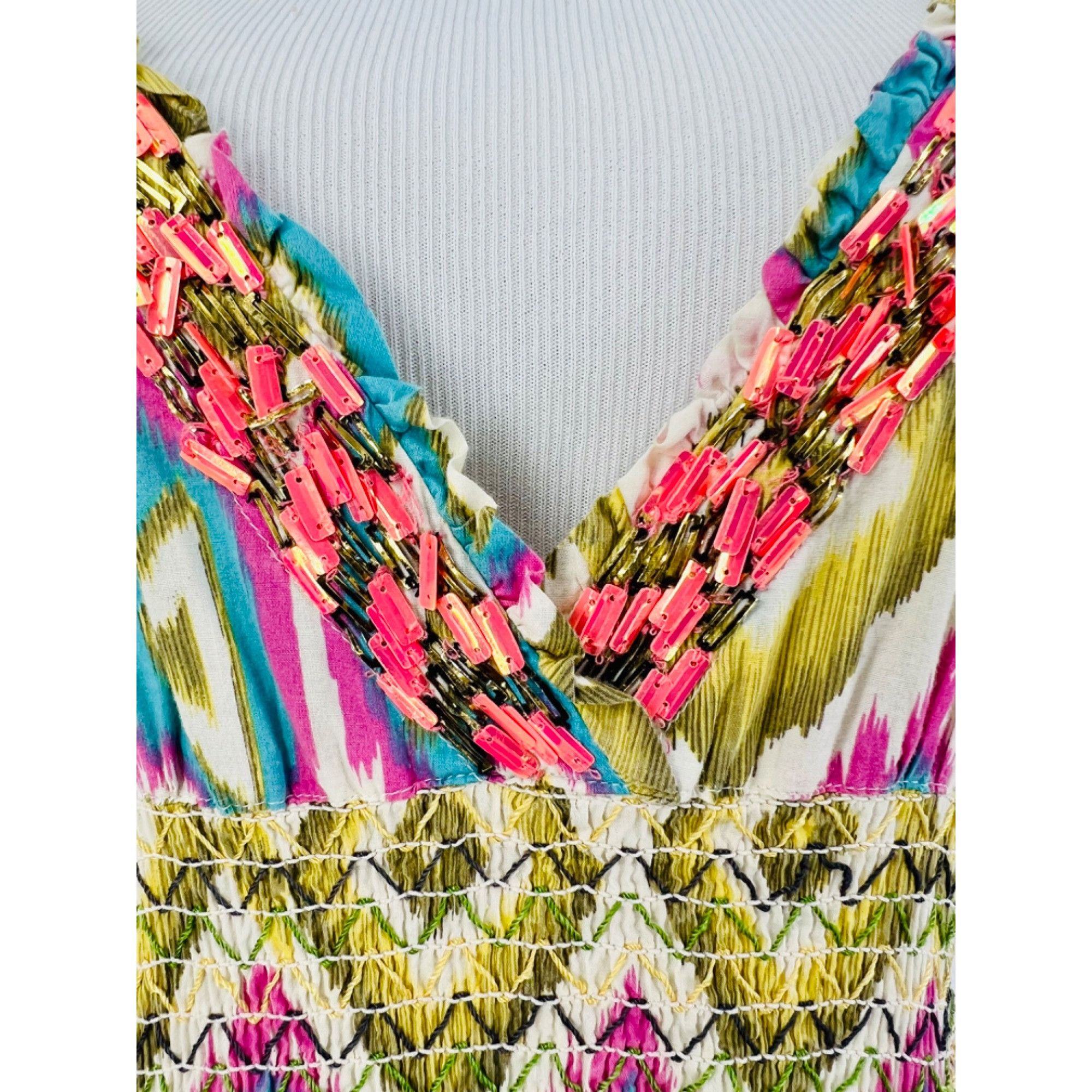Other VTG Beaded Multicolored Maxi Dress | Boho Coastal Cowgirl Wh Size M / US 6-8 / IT 42-44 - 4 Thumbnail