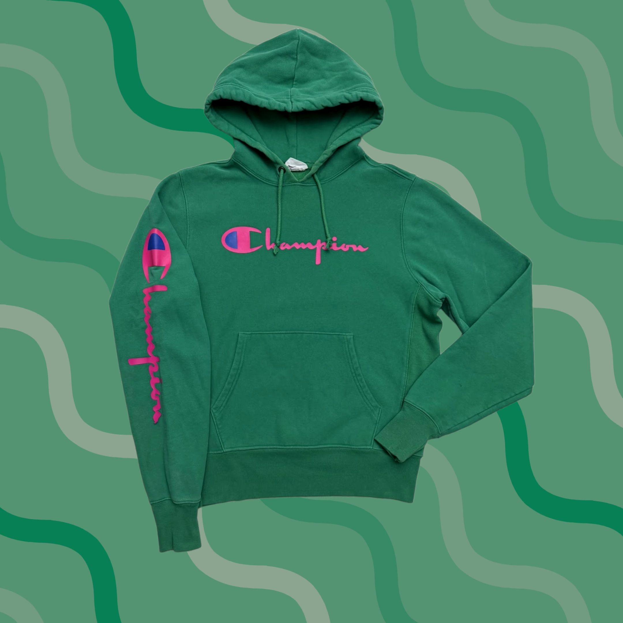 Champion Champion Reverse Weave Hoodie Mens M Green Logo Pullover Sports Graphic Print Regular Fleece Cotton Polyester Size US M / EU 48-50 / 2 - 1 Thumbnail